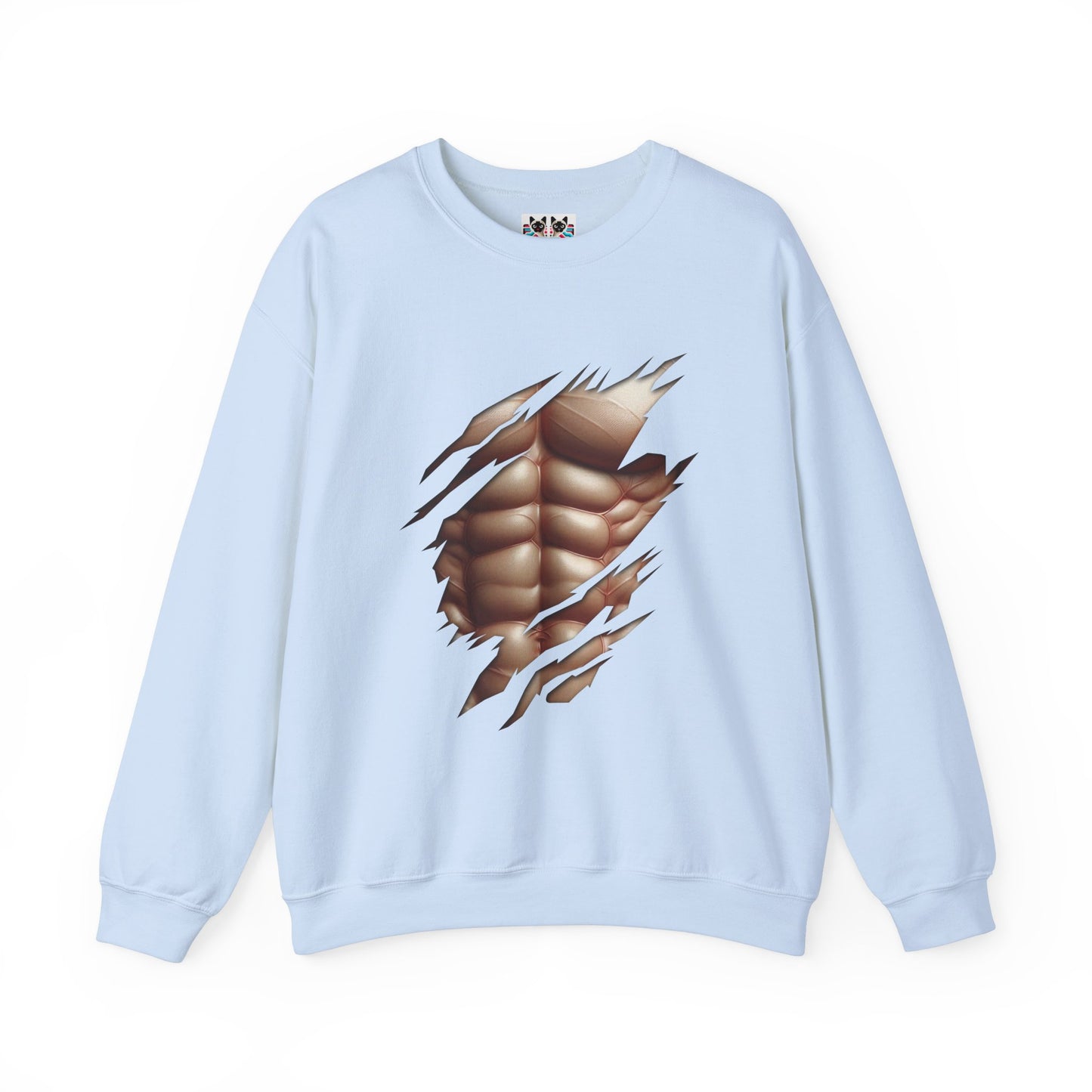 Fake Muscles Ripped Torn Chest - Six Pack Abs Workout Crewneck Sweatshirt