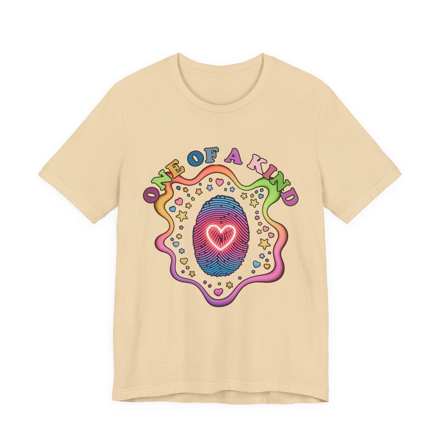 One of a Kind – Embrace Your Uniqueness Colorful Abstract Embryo with Fingerprint & Glowing Heart Graphic T-Shirt