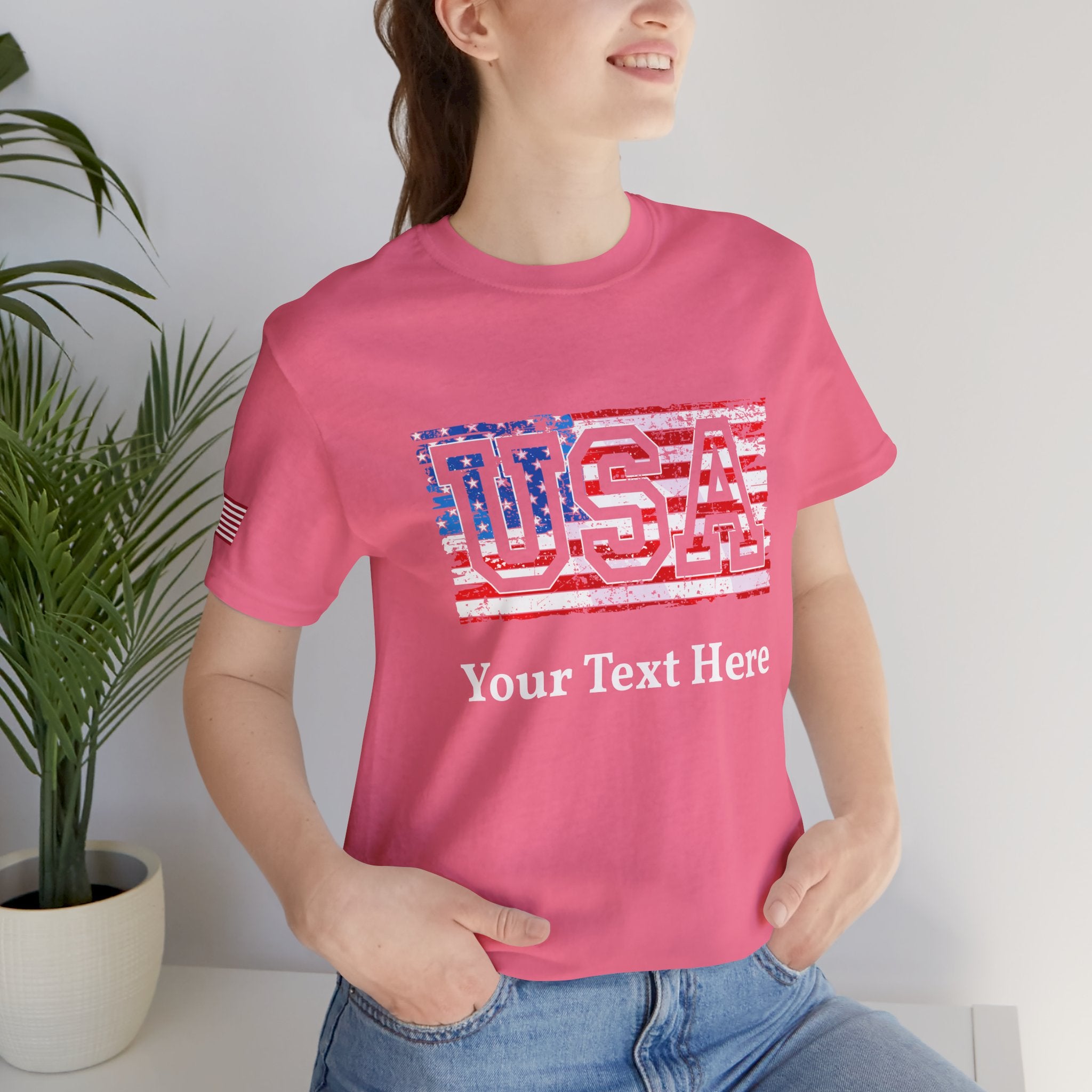 Custom T-Shirt - USA Vintage Collegiate T-Shirt – Retro American Flag Typography Graphic Tee