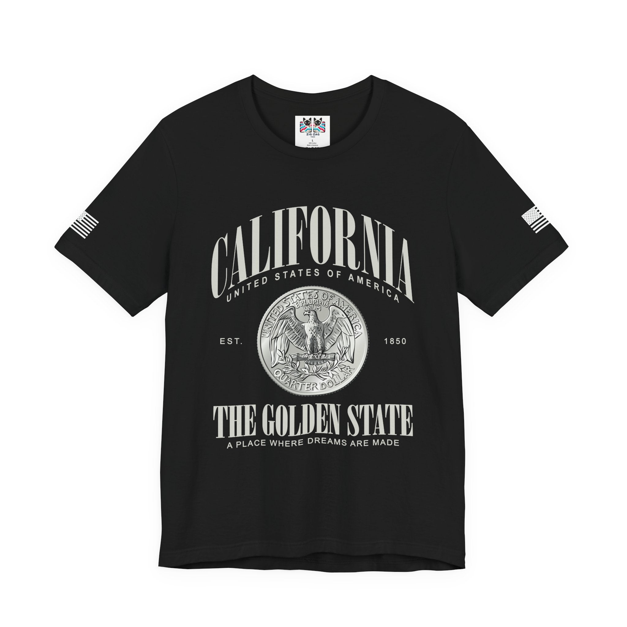 California The Golden State T-Shirt – EST 1850 Quarter Dollar Coin United States of America A Place Where Dreams Are Made Graphic Tee