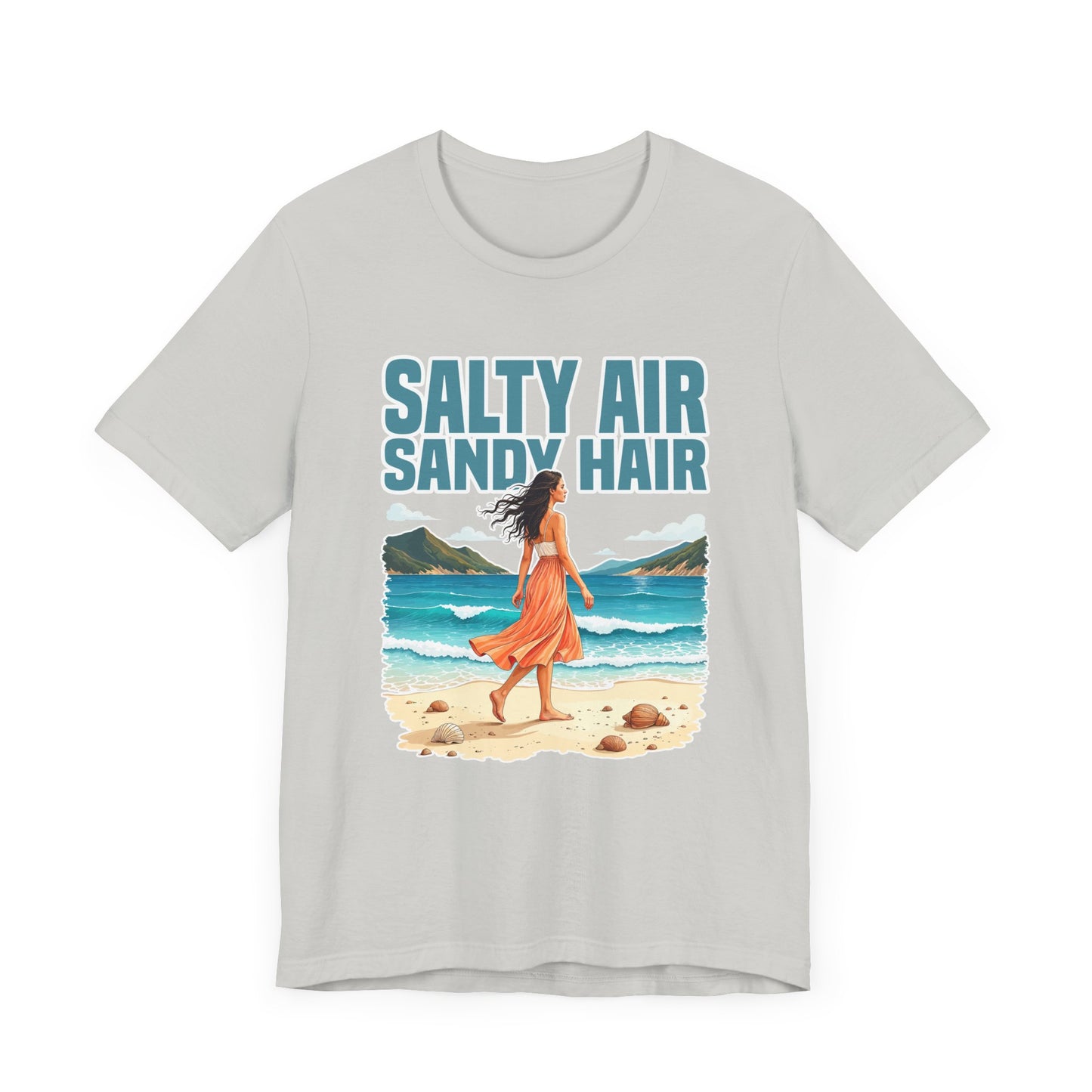 Salty Air Sandy Hair Tee, Beach Babe Shirt, Ocean Mood Graphic Tee, Summer Coastline Top, Coastal Girl Gift Tee