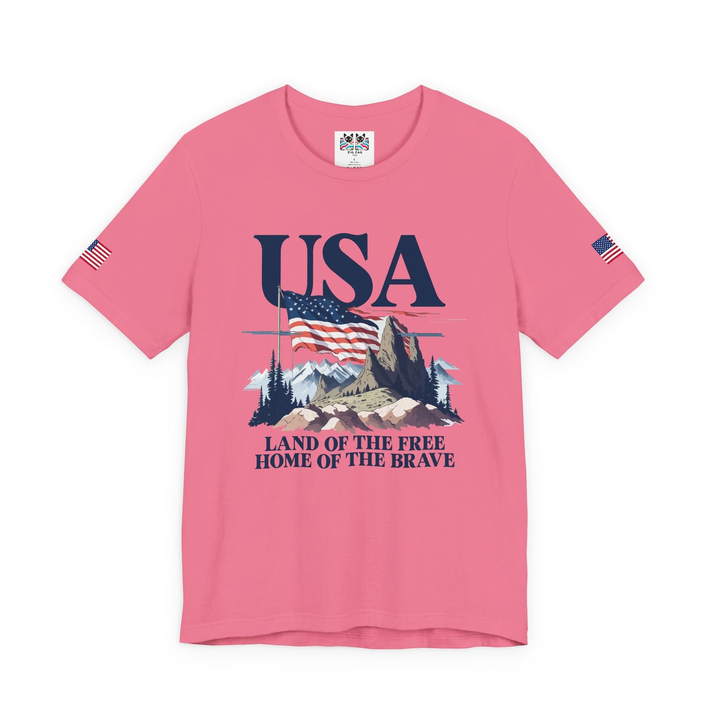 USA Land of the Free Home of the Brave T-Shirt – Mountain Flag Nature Patriotic Graphic Tee