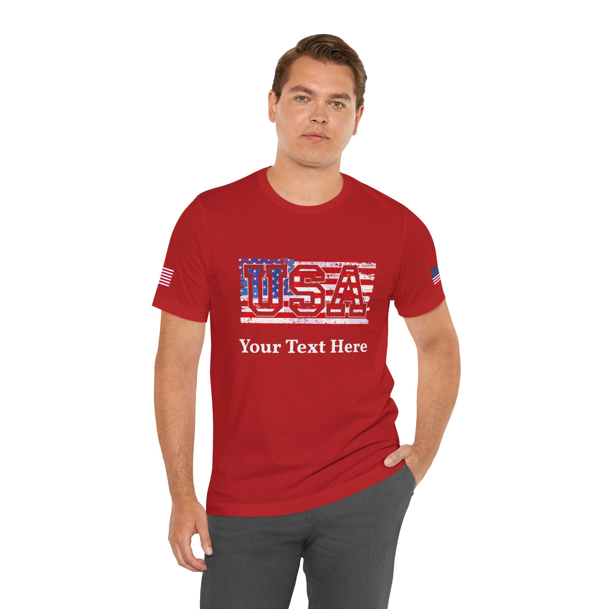 Custom T-Shirt - USA Vintage Collegiate T-Shirt – Retro American Flag Typography Graphic Tee
