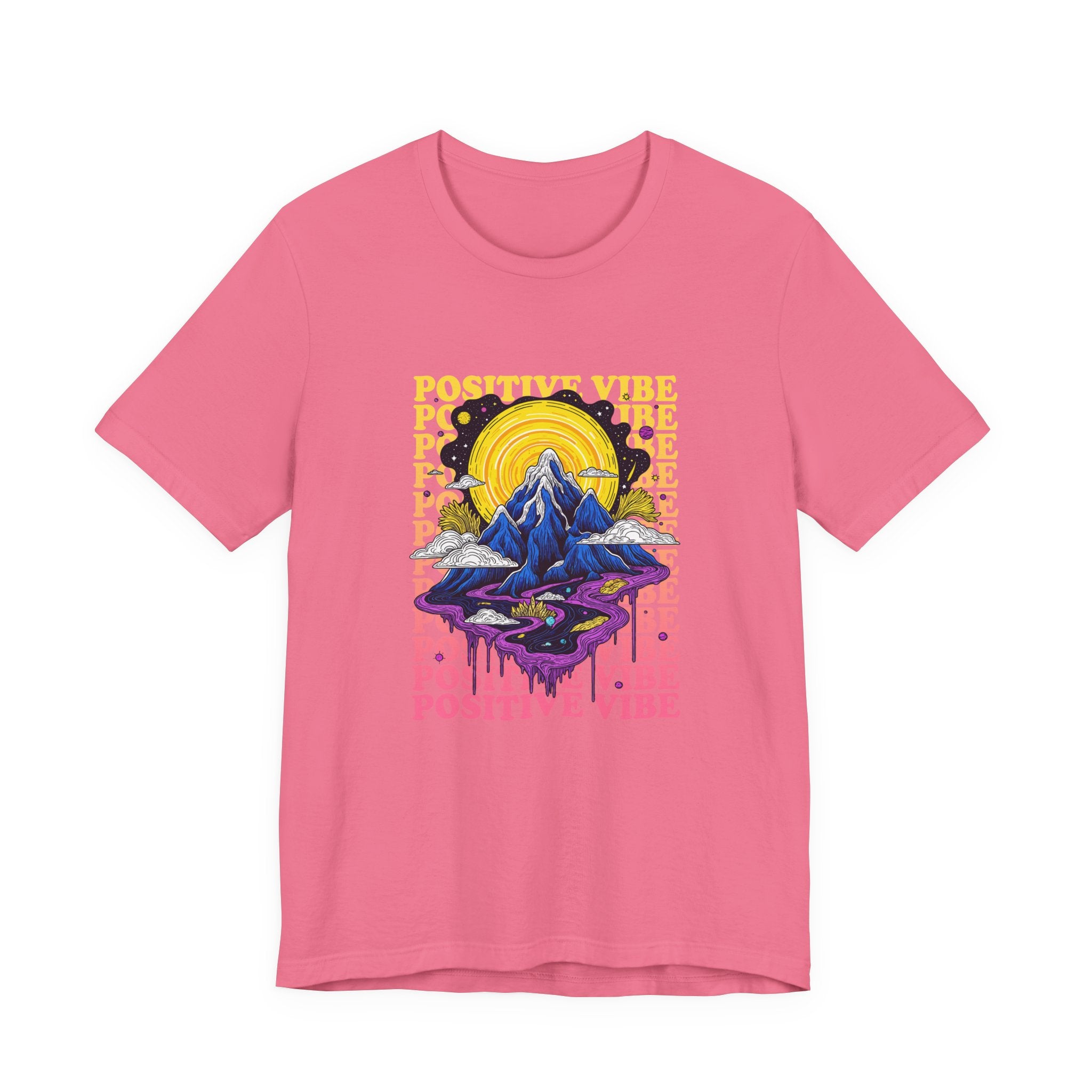 Positive Vibes – Cosmic Sun and Solar System Drip Graphic T-Shirt