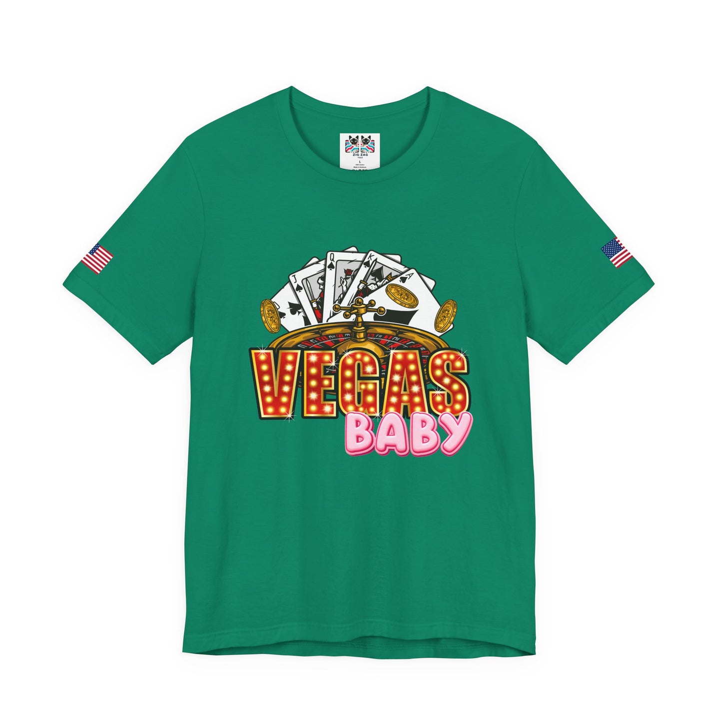Vegas Baby T-Shirt - Casino Gambling Cards Roulette Dice Poker Chips Design