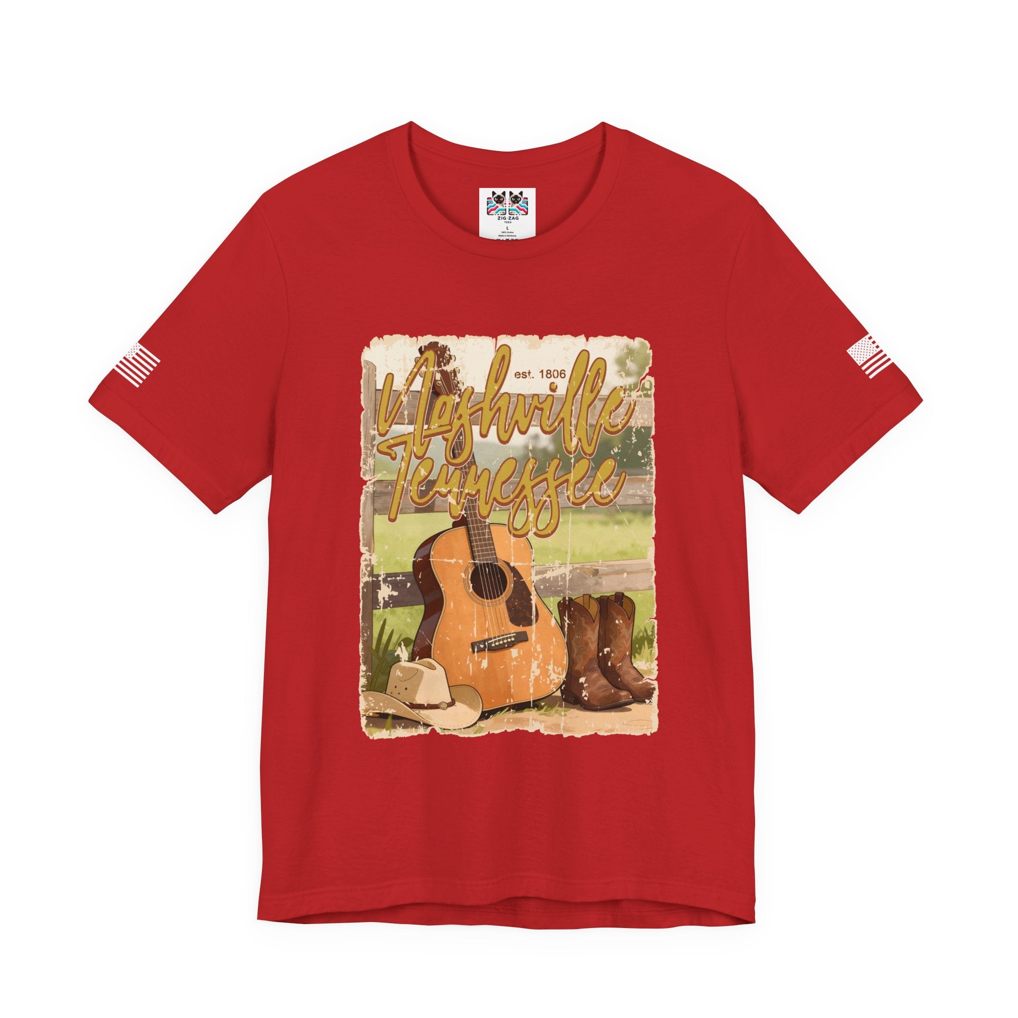 Nashville Tennessee EST 1806 T-Shirt – Vintage Cowboy Boots Hat Guitar Scene Graphic Tee