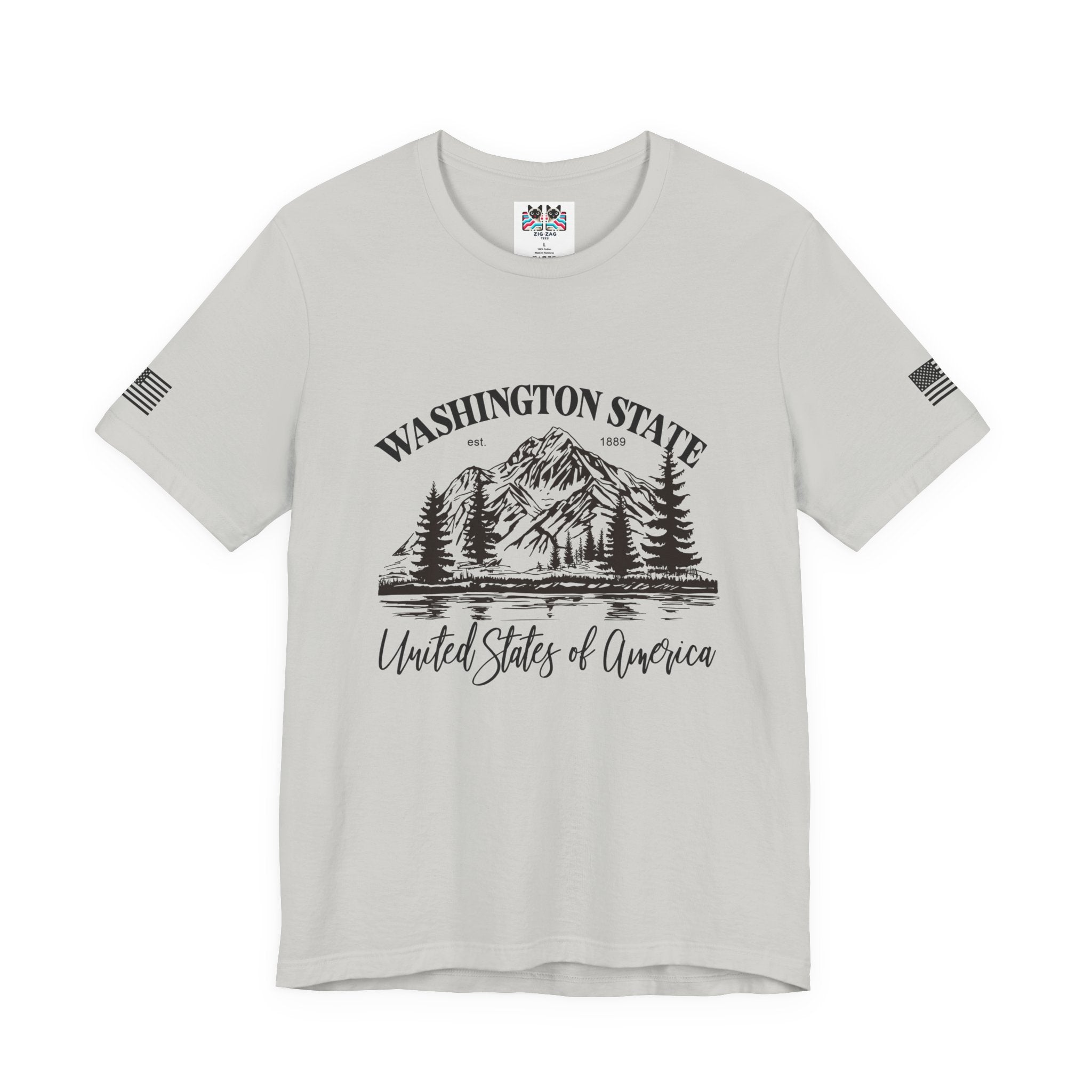 Washington State EST 1889 Mountain Lake Nature Graphic T-Shirt | United States of America Outdoor Tee | PNW Shirt