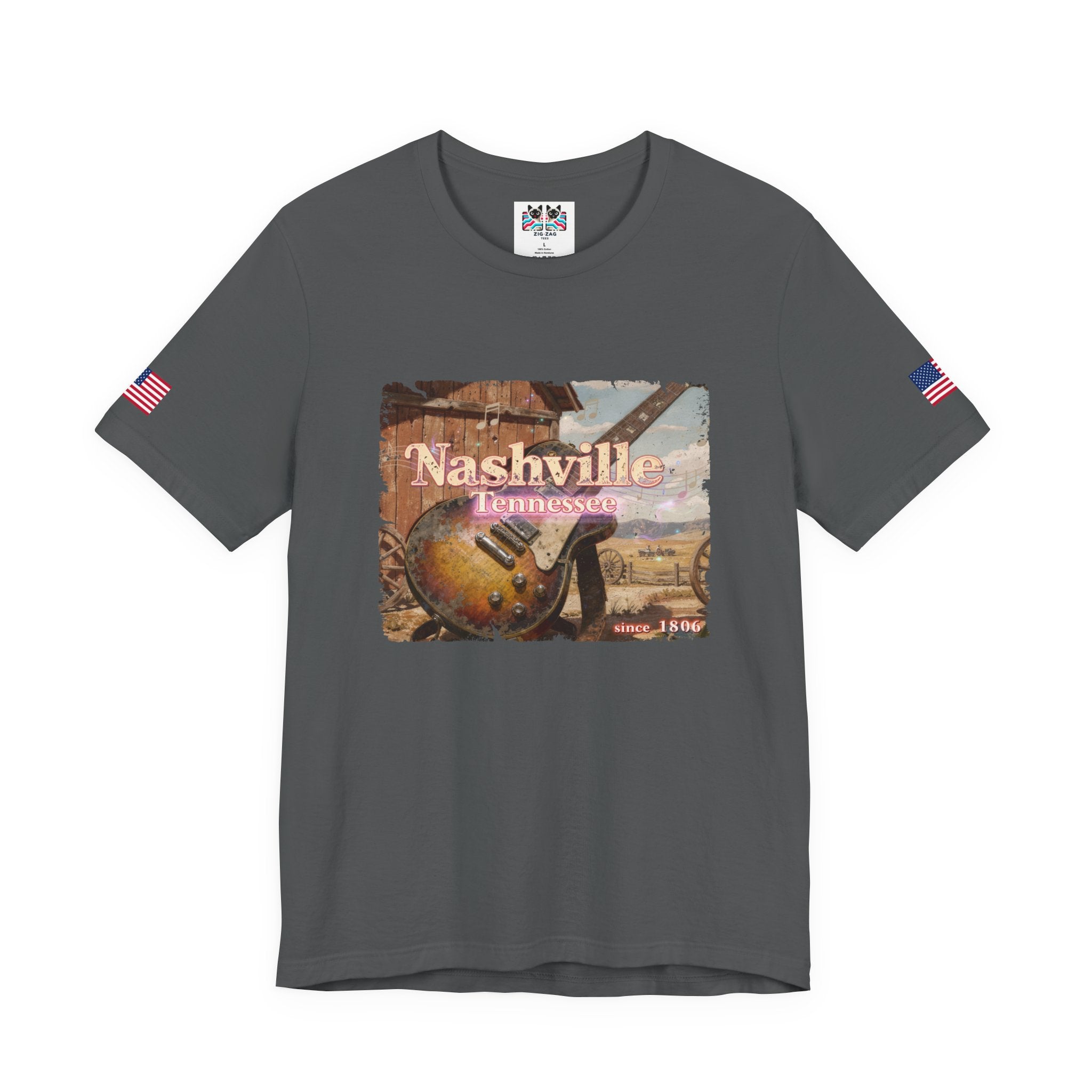 Nashville Tennessee Since 1806 T-Shirt – Distressed Vintage Electric Guitar Western Scene Graphic Tee