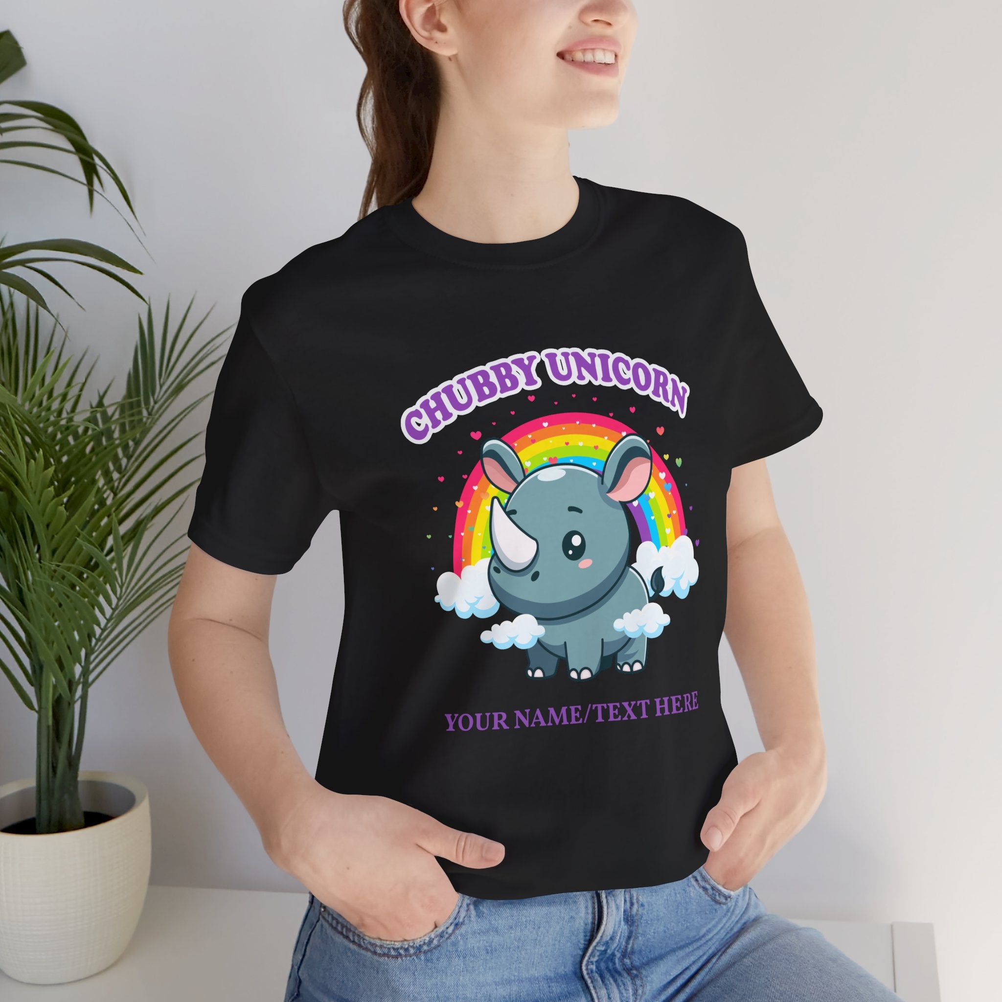 Custom T-Shirt - Chubby Unicorn T-Shirt – Cute Cartoon Rhino with Rainbow Graphic Tee