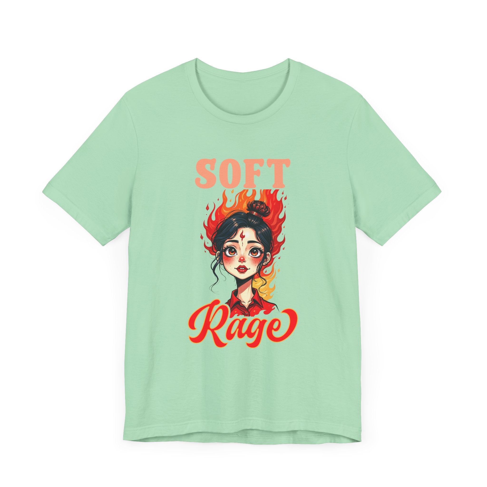 Soft Rage – Emotional Woman with Fiery Background Graphic T-Shirt