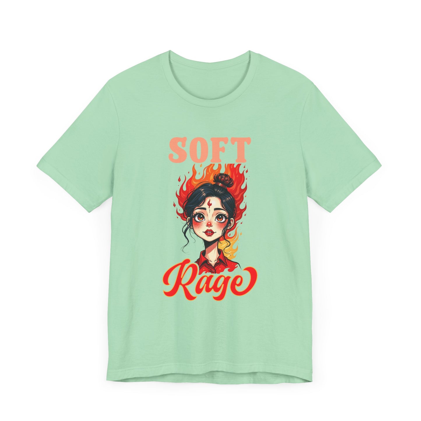 Soft Rage – Emotional Woman with Fiery Background Graphic T-Shirt