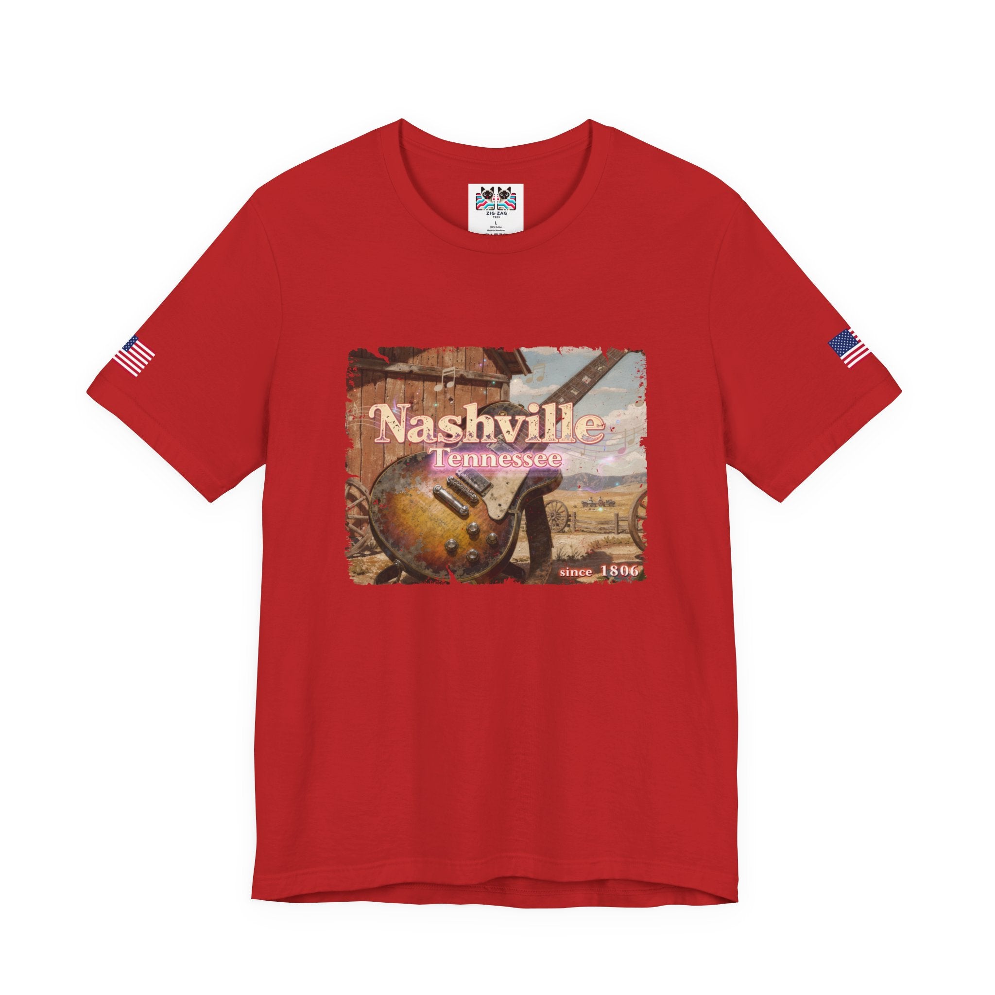 Nashville Tennessee Since 1806 T-Shirt – Distressed Vintage Electric Guitar Western Scene Graphic Tee