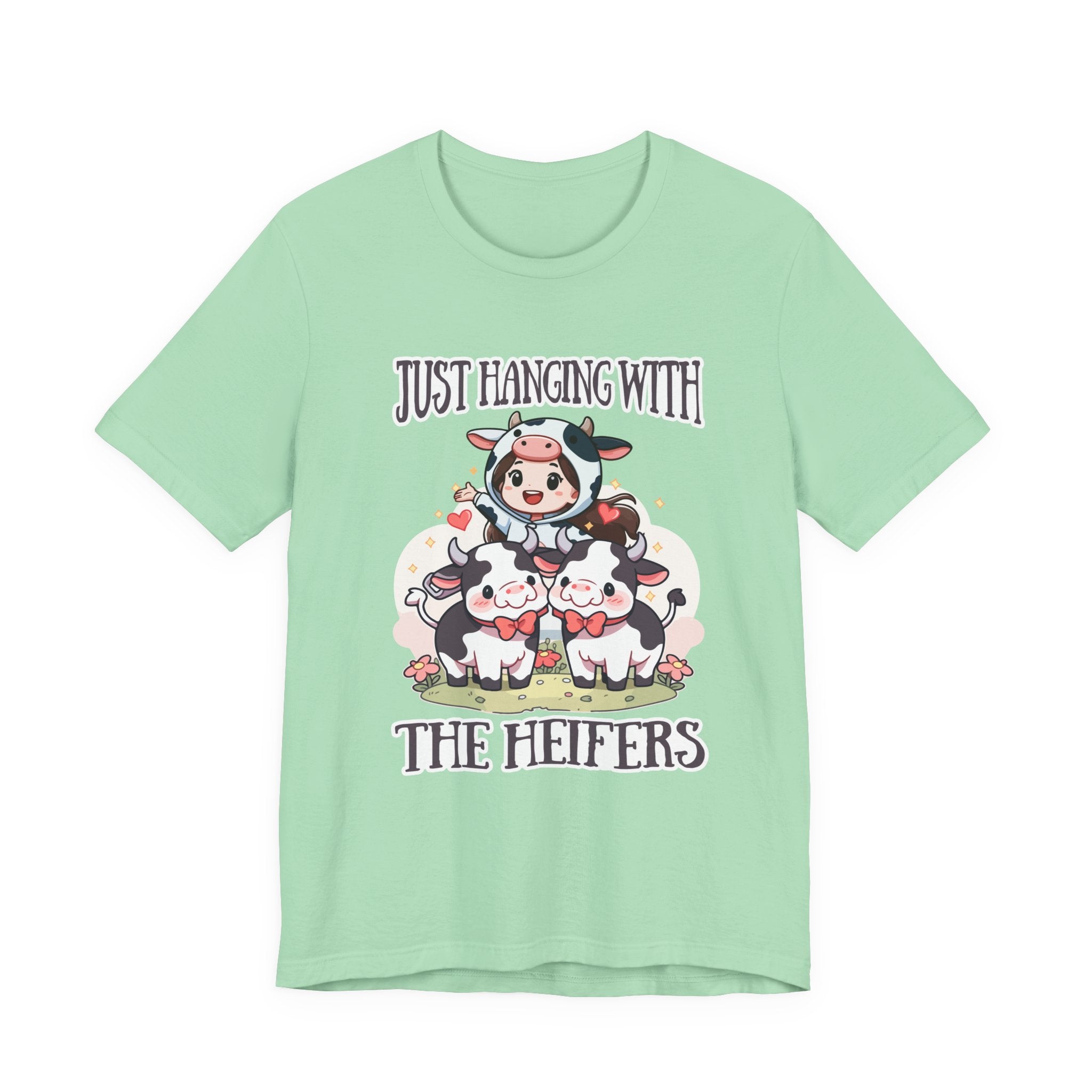 Just Hanging With the Heifers T Shirt – Kid Dressed as Cow with Two Hugging Cows