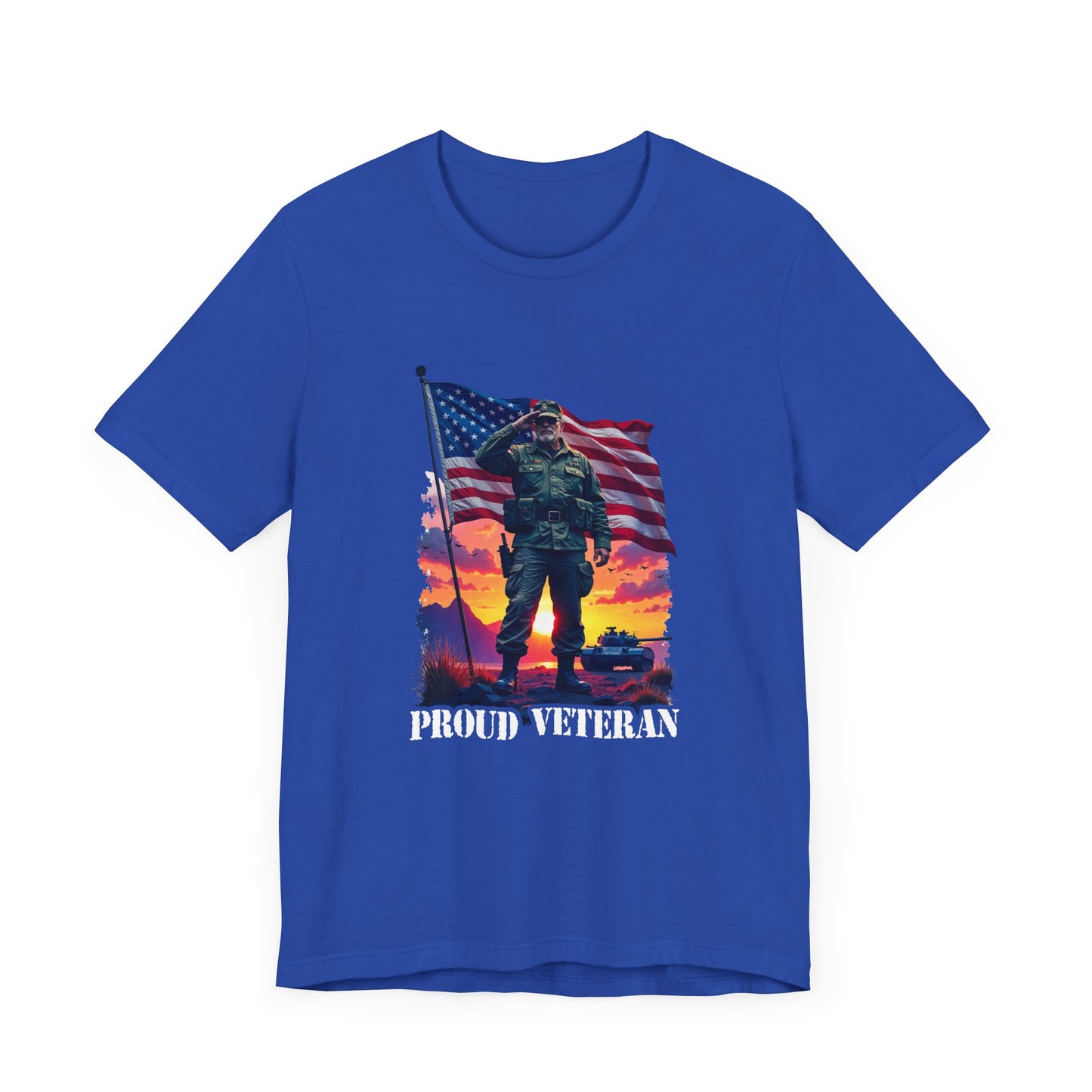 Proud Veteran | US Flag, Saluting Soldier & Tank T-Shirt