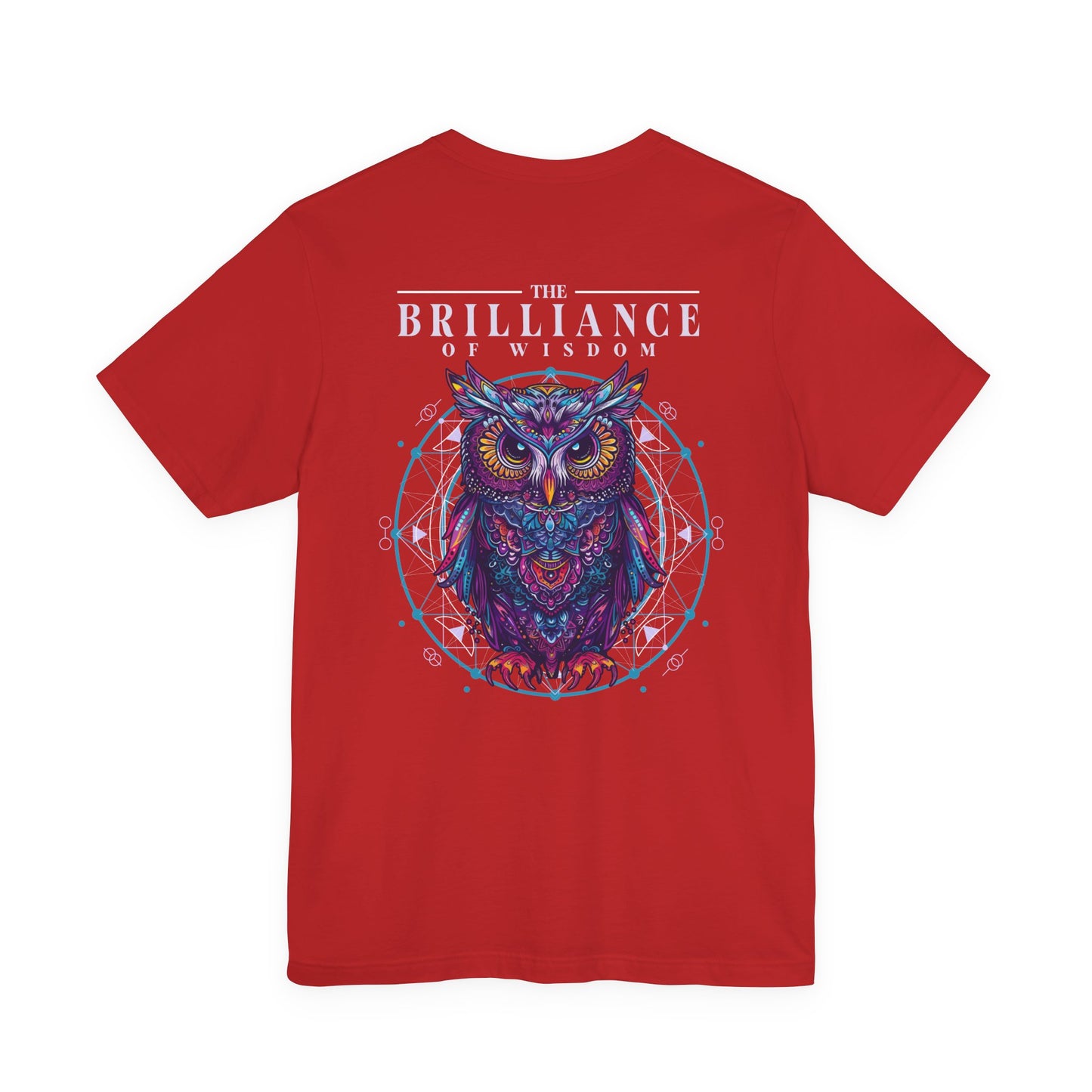 The Brilliance of Wisdom T-Shirt – Vibrant Owl with Geometric Art