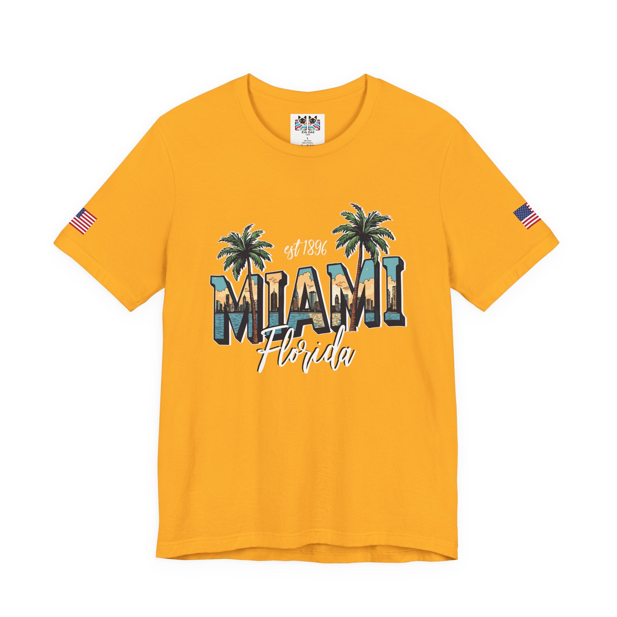 Miami Florida EST 1896 T-Shirt – Skyline Photo Monogram Palm Tree Graphic Tee