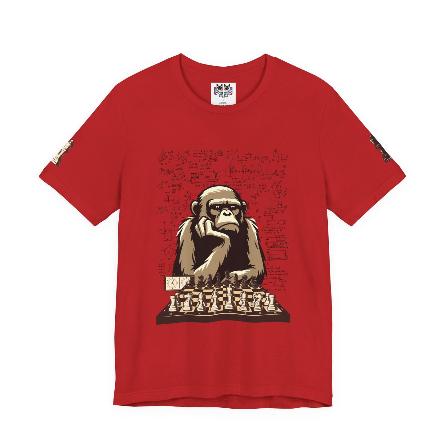 Thinking Monkey Chess T-Shirt – Intelligent Chimp Mathematical Formulas Graphic Tee