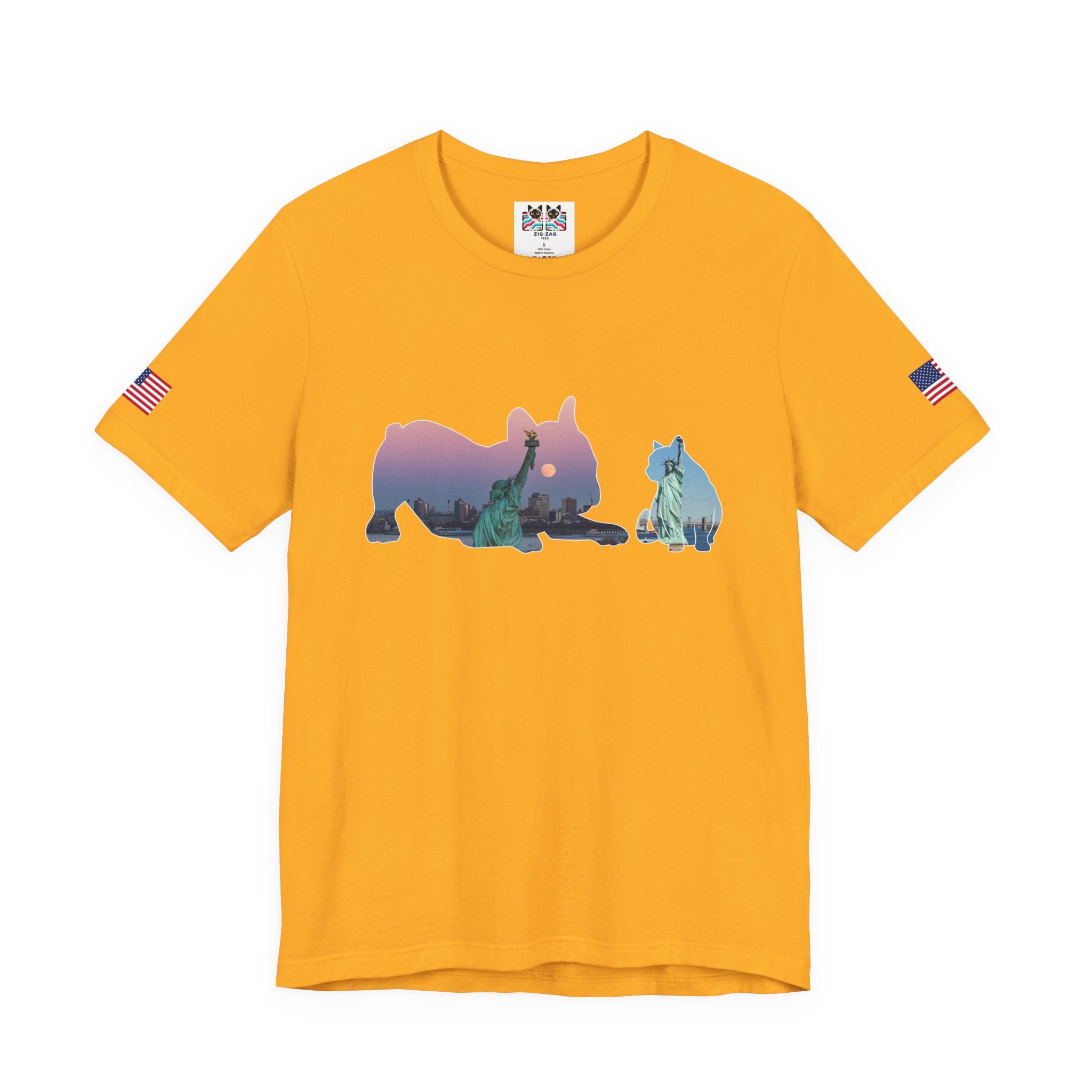 NYC Pets T-Shirt - Cat & Dog Silhouettes with New York City Skyline Brooklyn Bridge