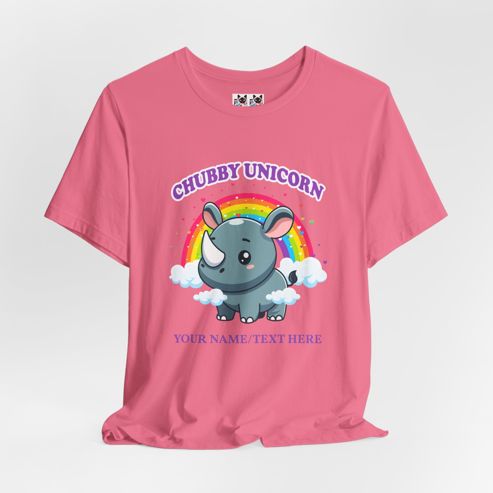 Custom T-Shirt - Chubby Unicorn T-Shirt – Cute Cartoon Rhino with Rainbow Graphic Tee