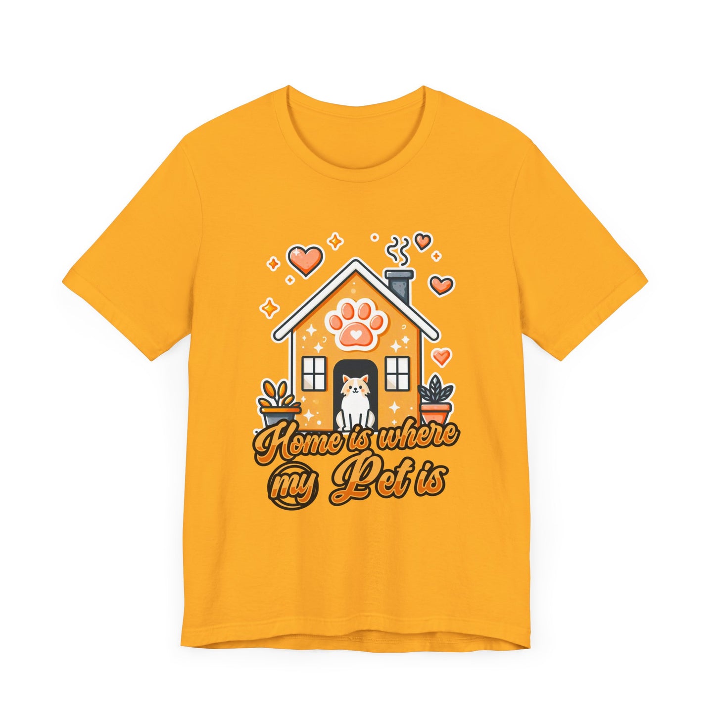 Home is Where My Pet Is | Dog at Dog House with Stars & Hearts T-Shirt
