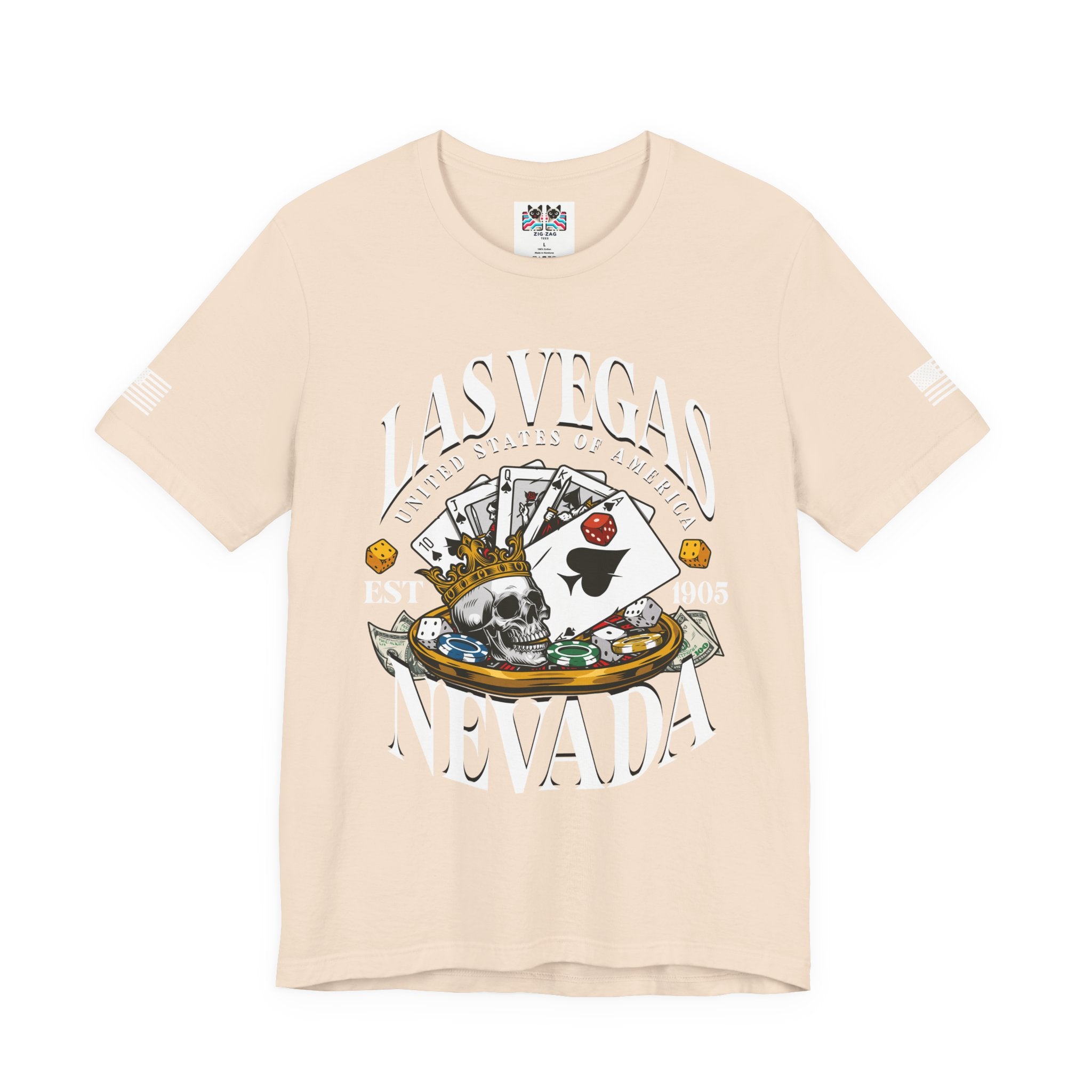 Las Vegas Nevada EST 1905 T-Shirt – Skull Crown Poker Cards Dice Casino Graphic Tee