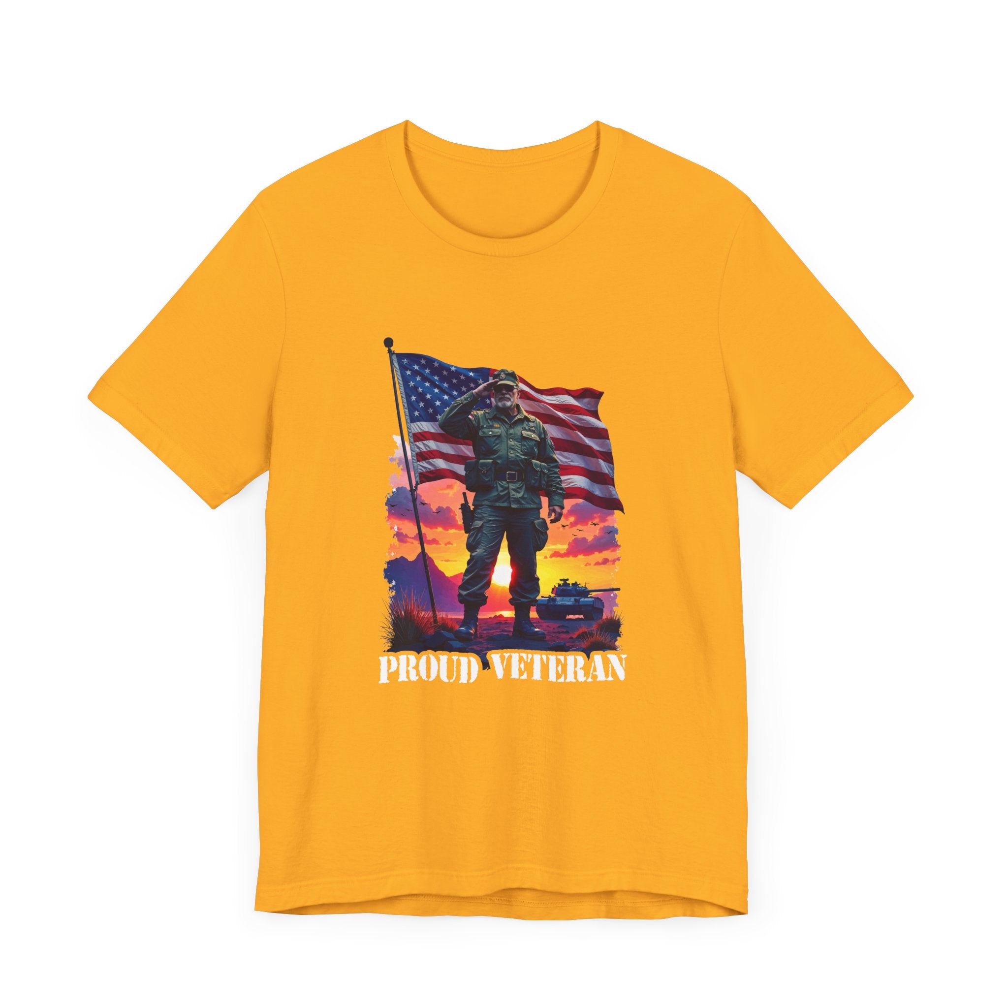 Proud Veteran | US Flag, Saluting Soldier & Tank T-Shirt