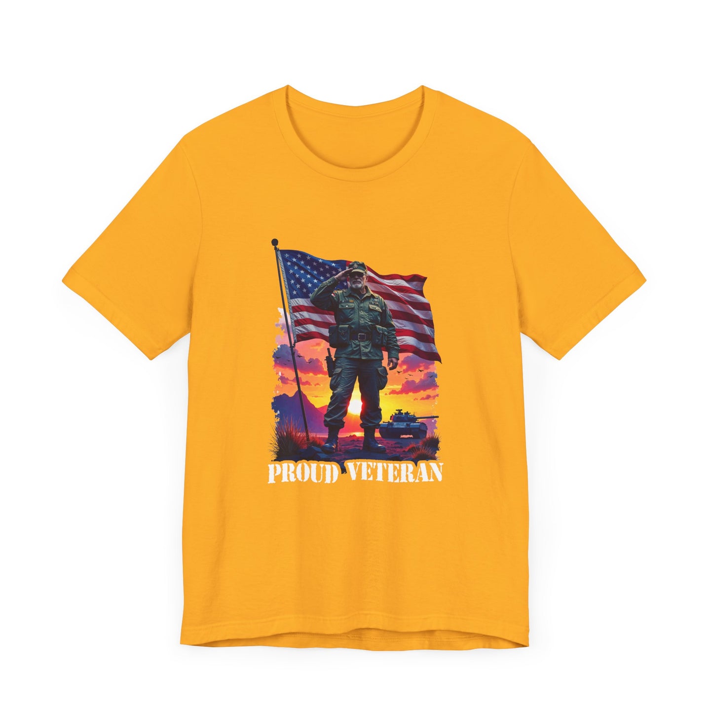Proud Veteran | US Flag, Saluting Soldier & Tank T-Shirt