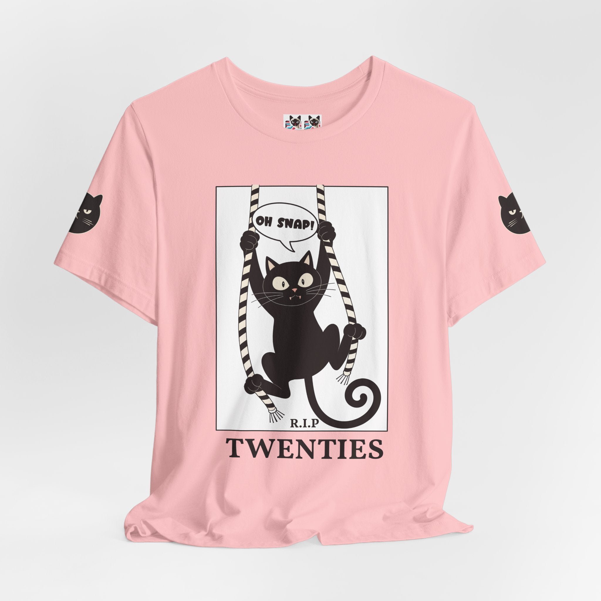 Custom T-Shirt - Oh Snap Funny Cat T-Shirt – Cat Hanging from Blinds Mischievous Kitten Humor Graphic Tee