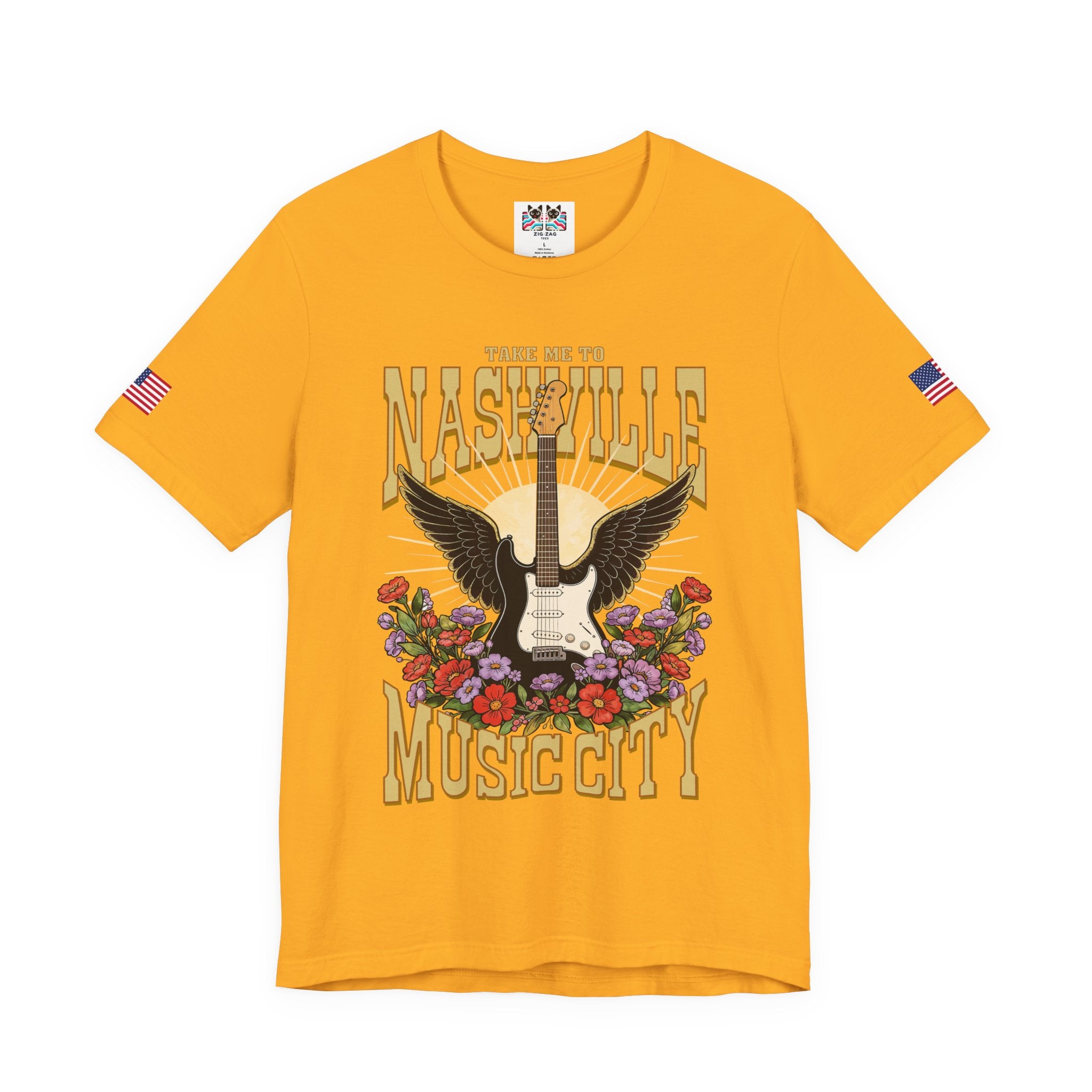 Take Me to Nashville Music City T-Shirt – Winged Electric Guitar Floral Graphic Tee