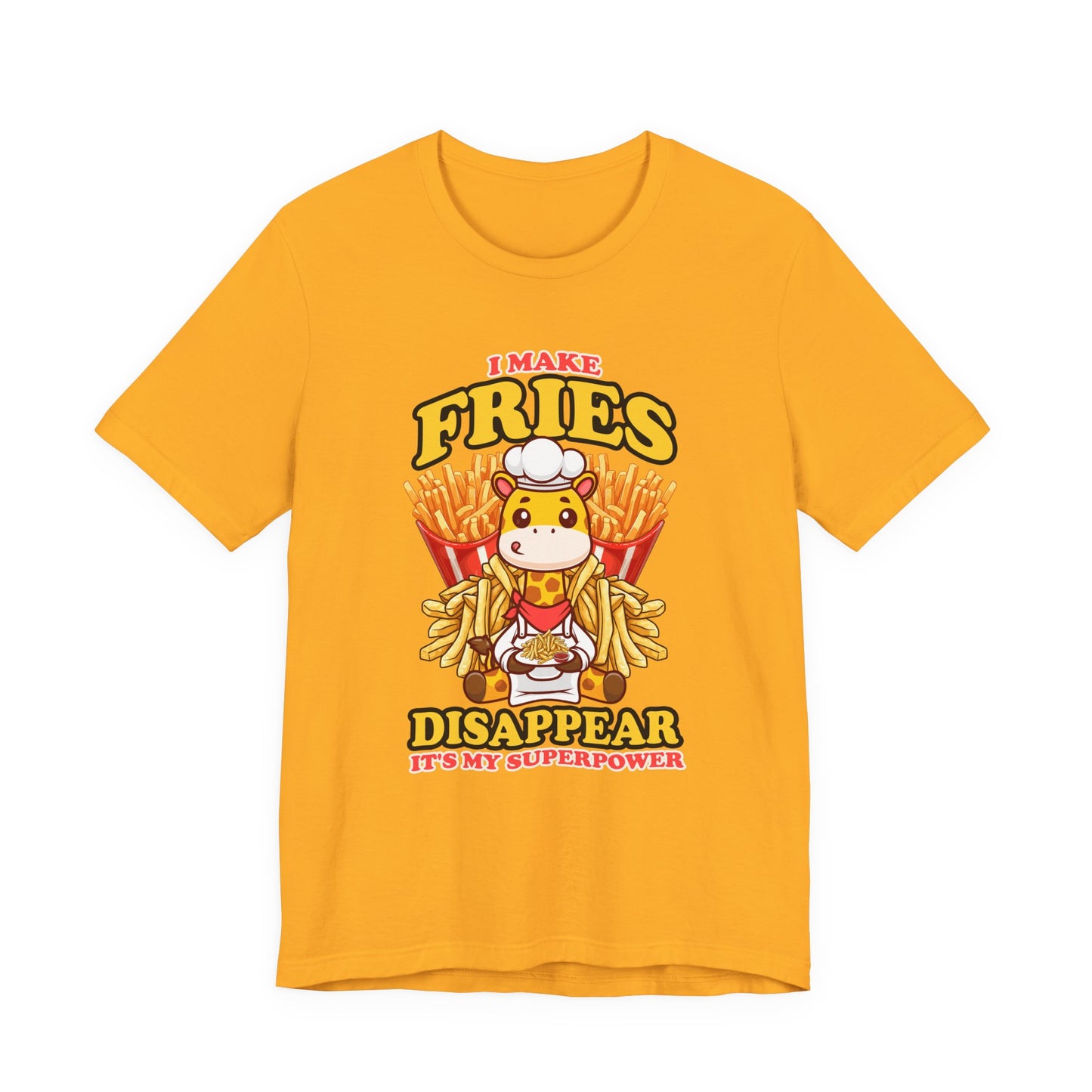 I Make Fries Disappear T-Shirt – Adorable Baby Giraffe Chef With Fries Funny Super Power Graphic Tee