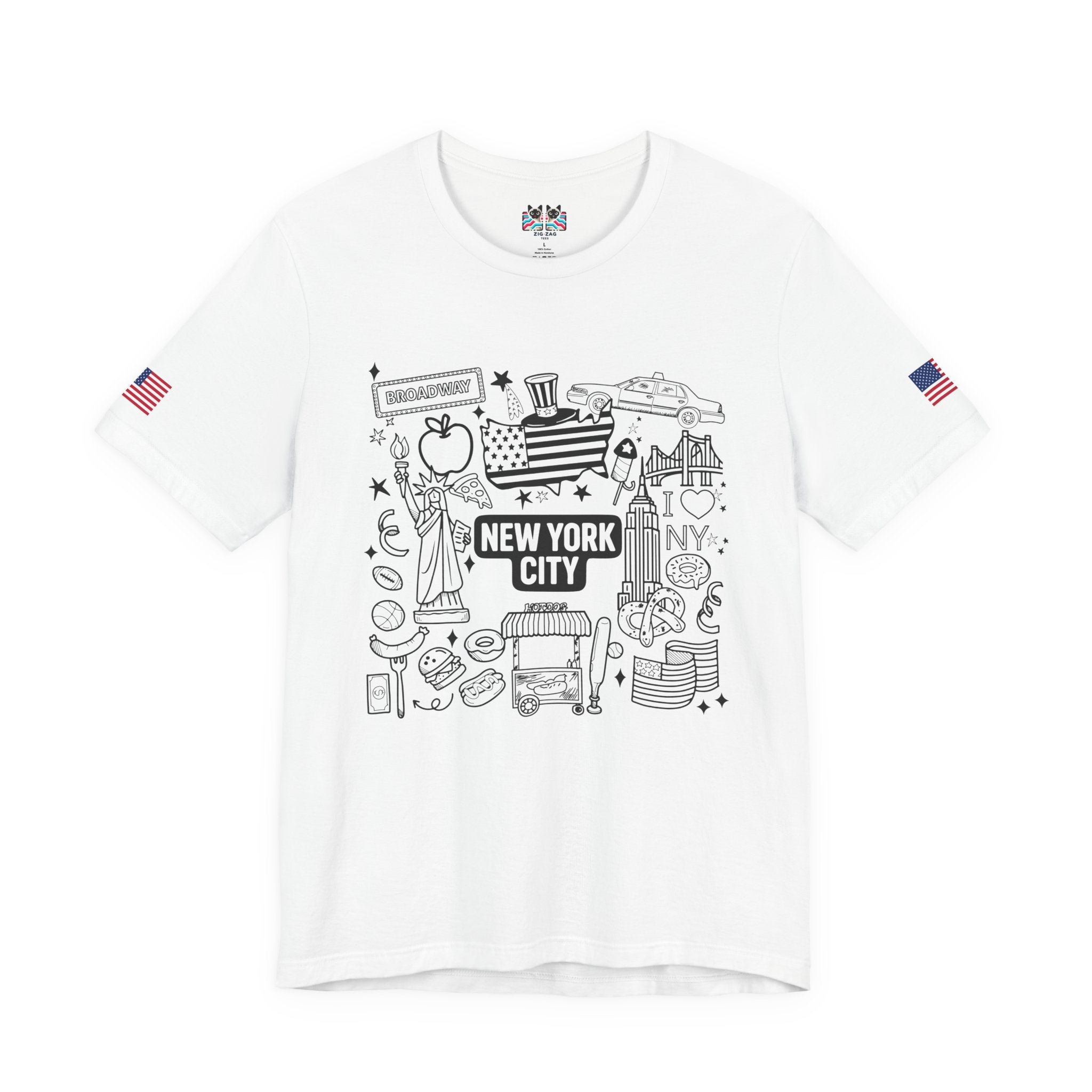 New York City Doodle T-Shirt - Cute NYC Icons Coloring Book Style Tourist Design