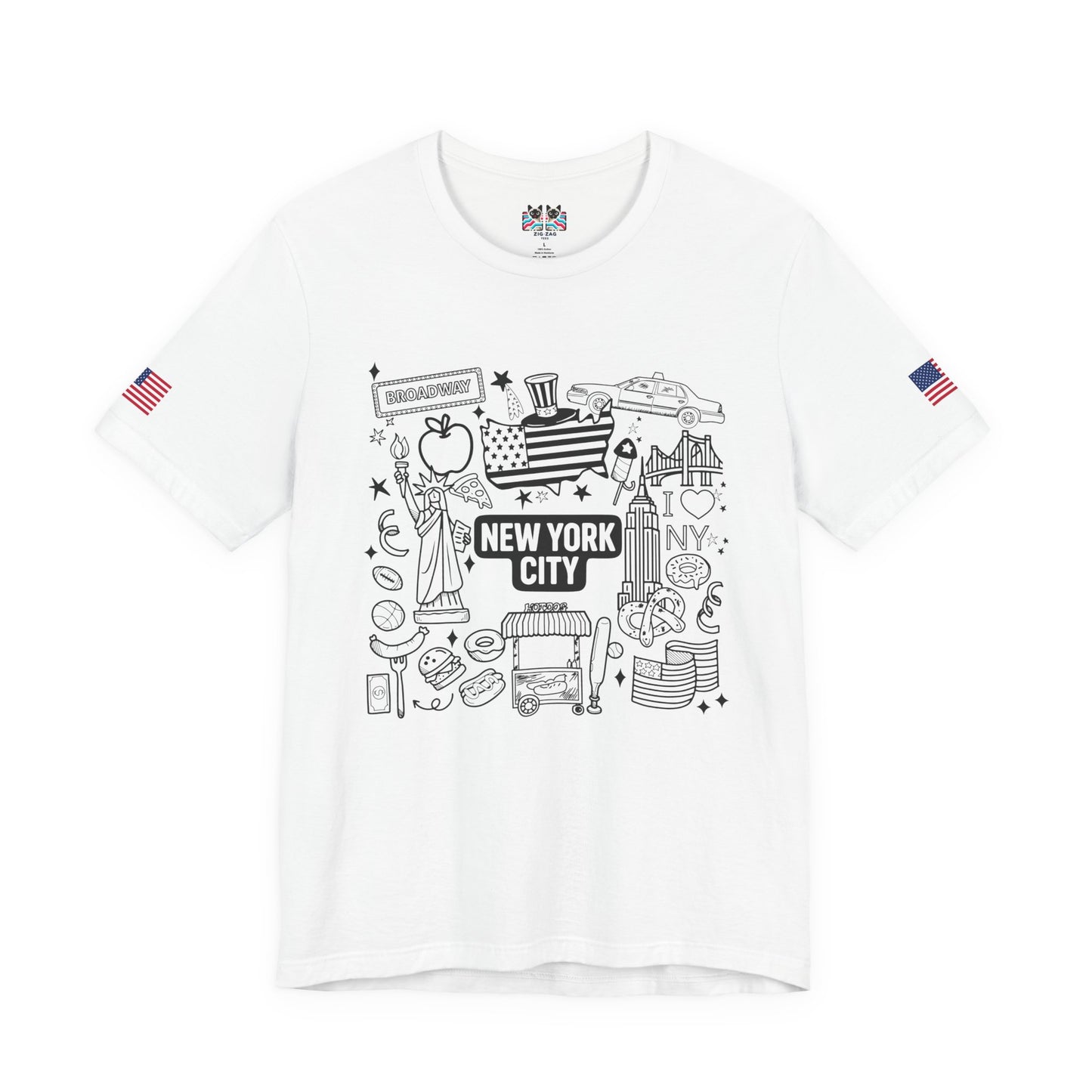 New York City Doodle T-Shirt - Cute NYC Icons Coloring Book Style Tourist Design