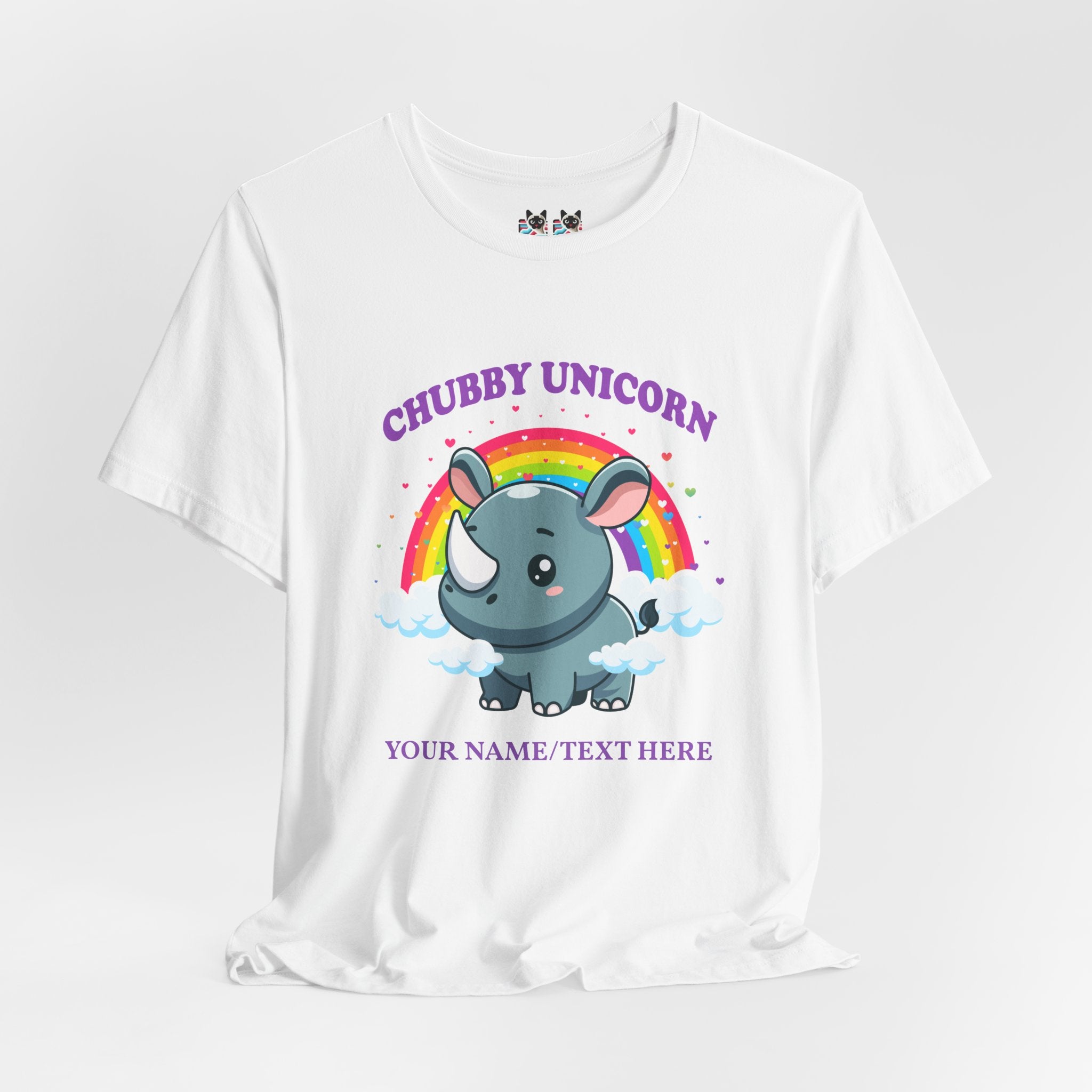 Custom T-Shirt - Chubby Unicorn T-Shirt – Cute Cartoon Rhino with Rainbow Graphic Tee