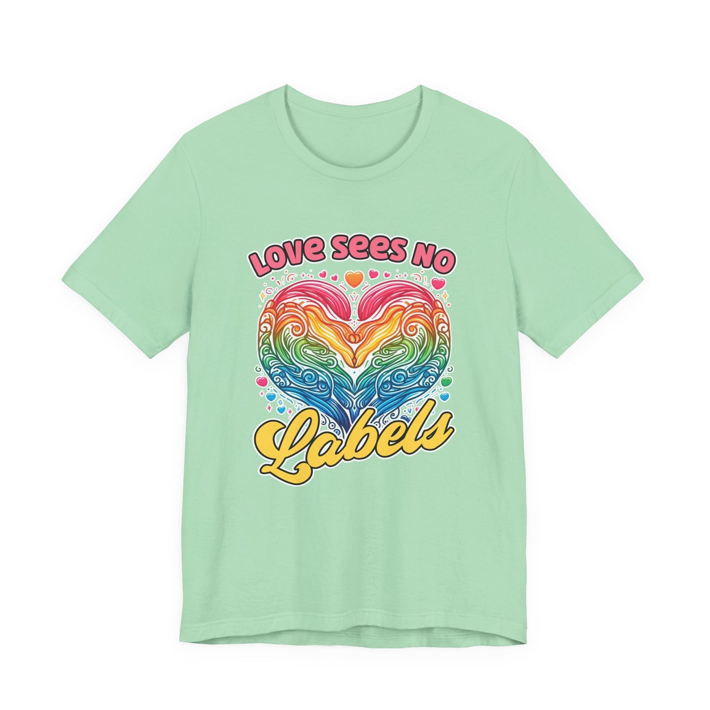 Love Sees No Labels – Colorful Abstract Heart Line Art Graphic T-Shirt