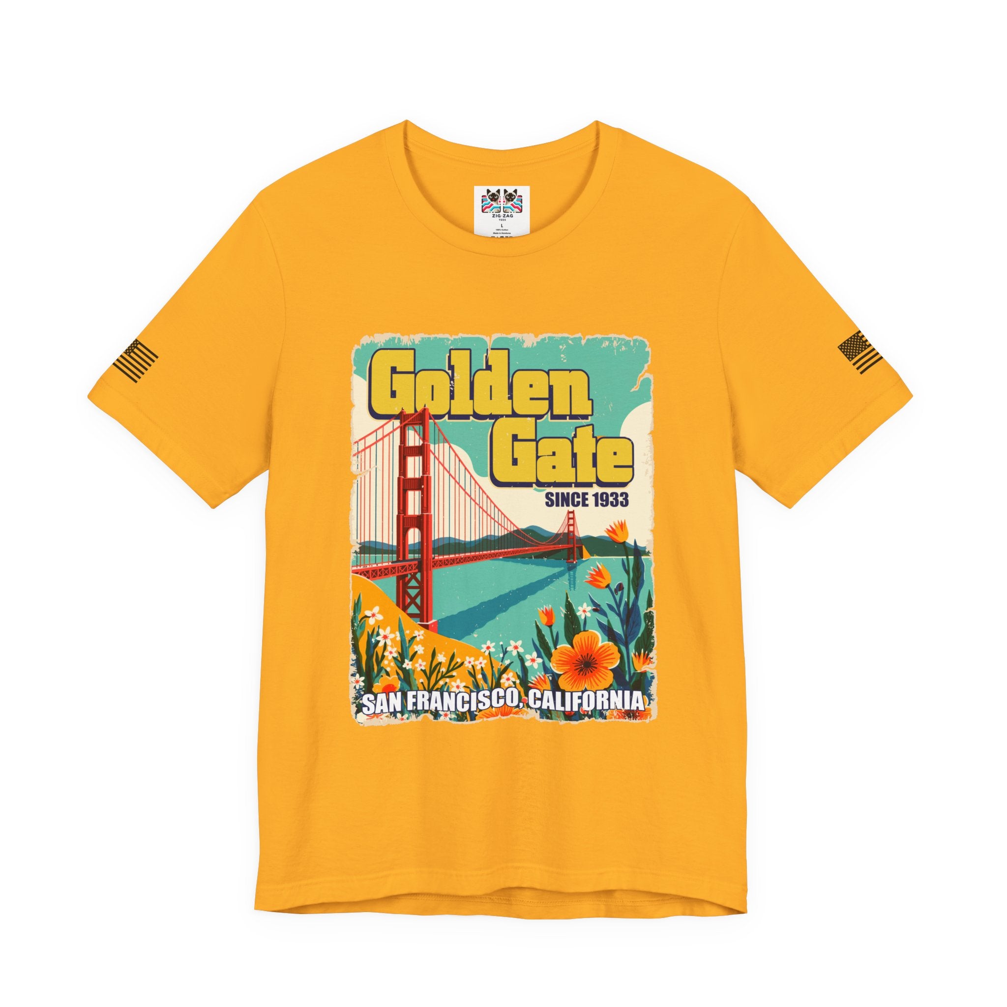 Golden Gate Bridge Since 1933 T-Shirt – Retro Floral Vintage Poster Style Graphic Tee San Francisco California