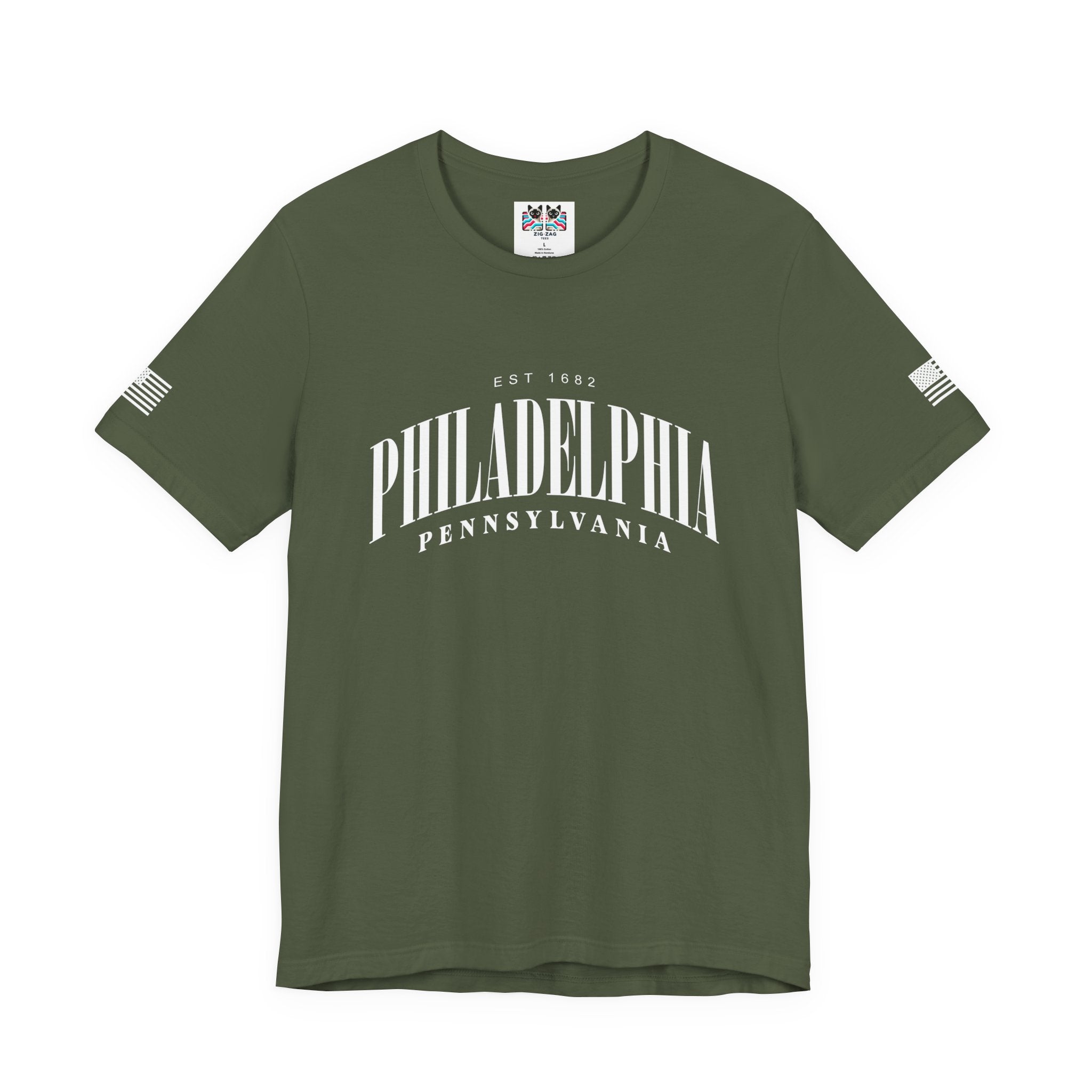 Philadelphia Pennsylvania EST 1682 T-Shirt – Arched Serif Typography Graphic Tee