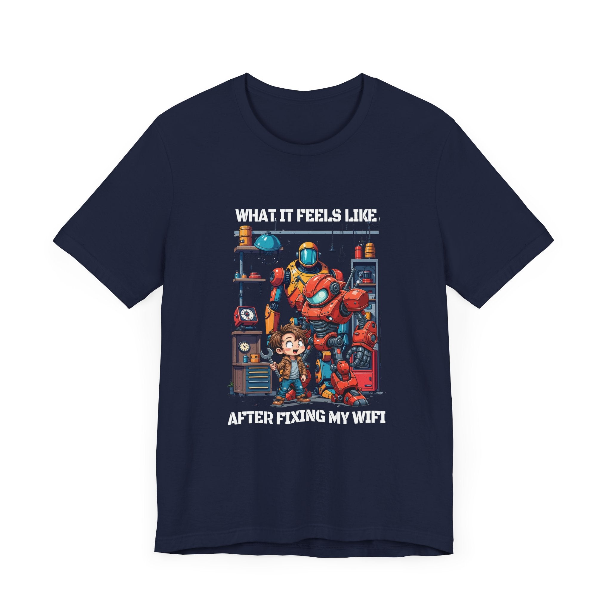 What It Feels Like After Fixing My WIFI – Joyful Boy with Tools Graphic T-Shirt