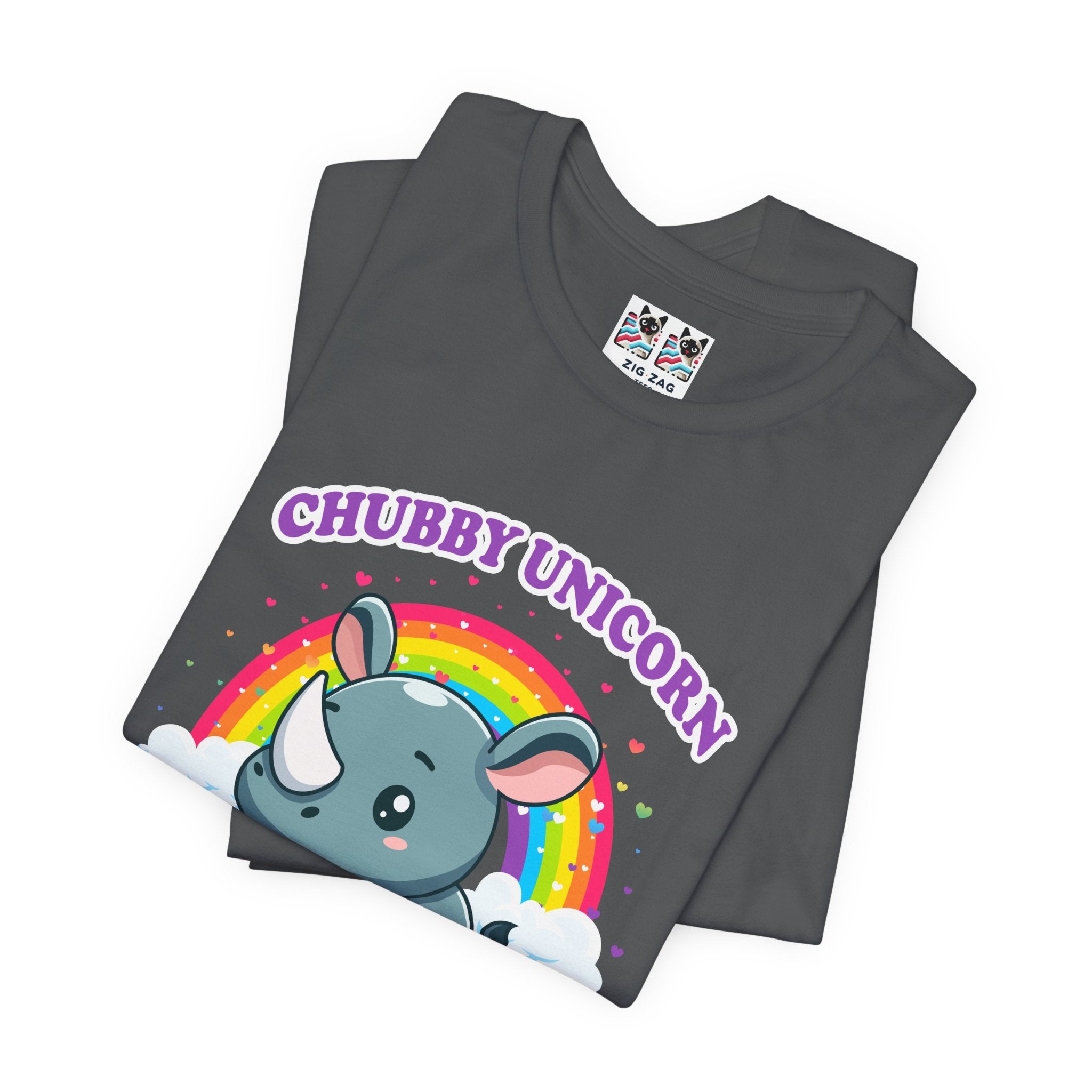 Custom T-Shirt - Chubby Unicorn T-Shirt – Cute Cartoon Rhino with Rainbow Graphic Tee
