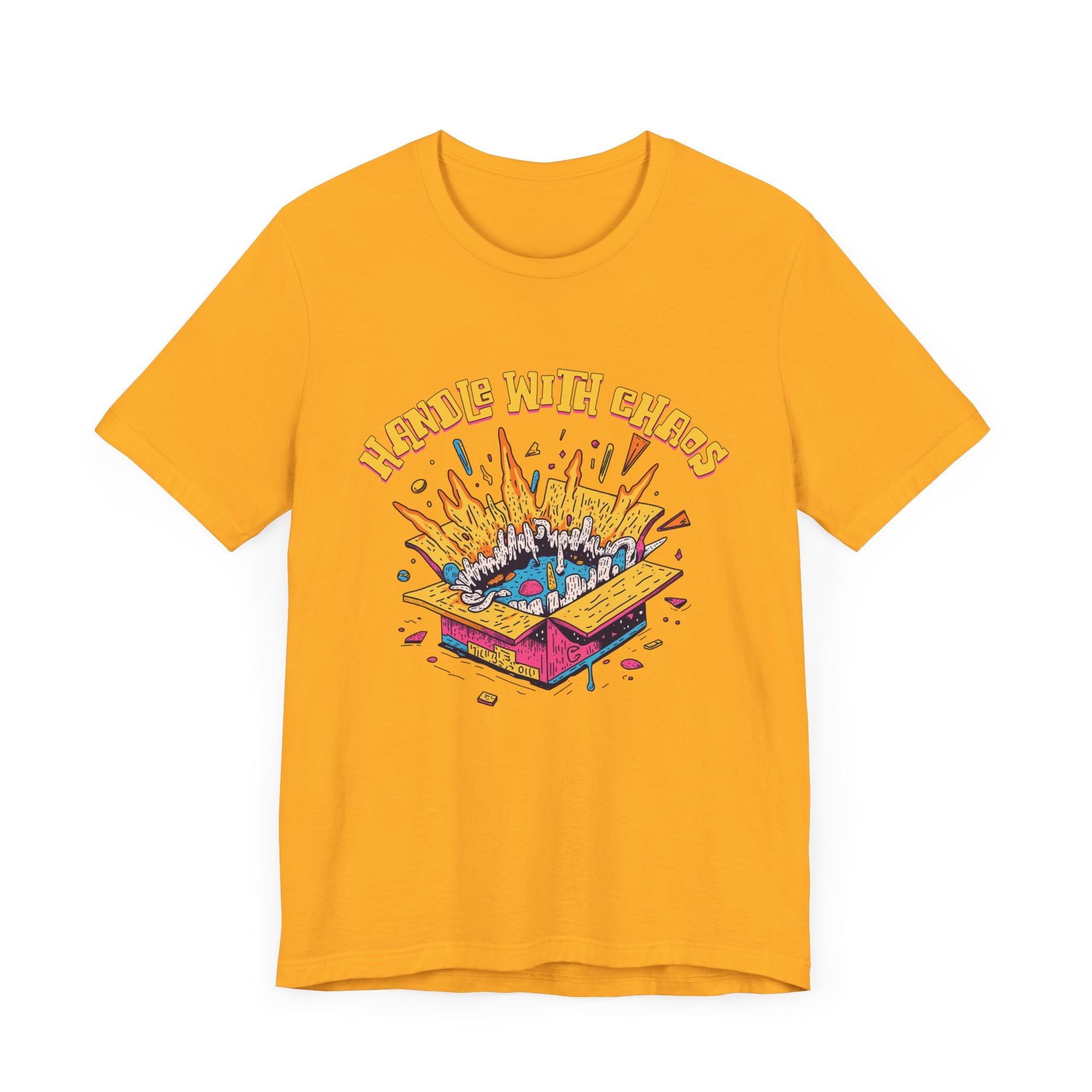 Handle With Chaos – Vibrant Colorful Box Embracing life’s Wild Moments Graphic T-Shirt