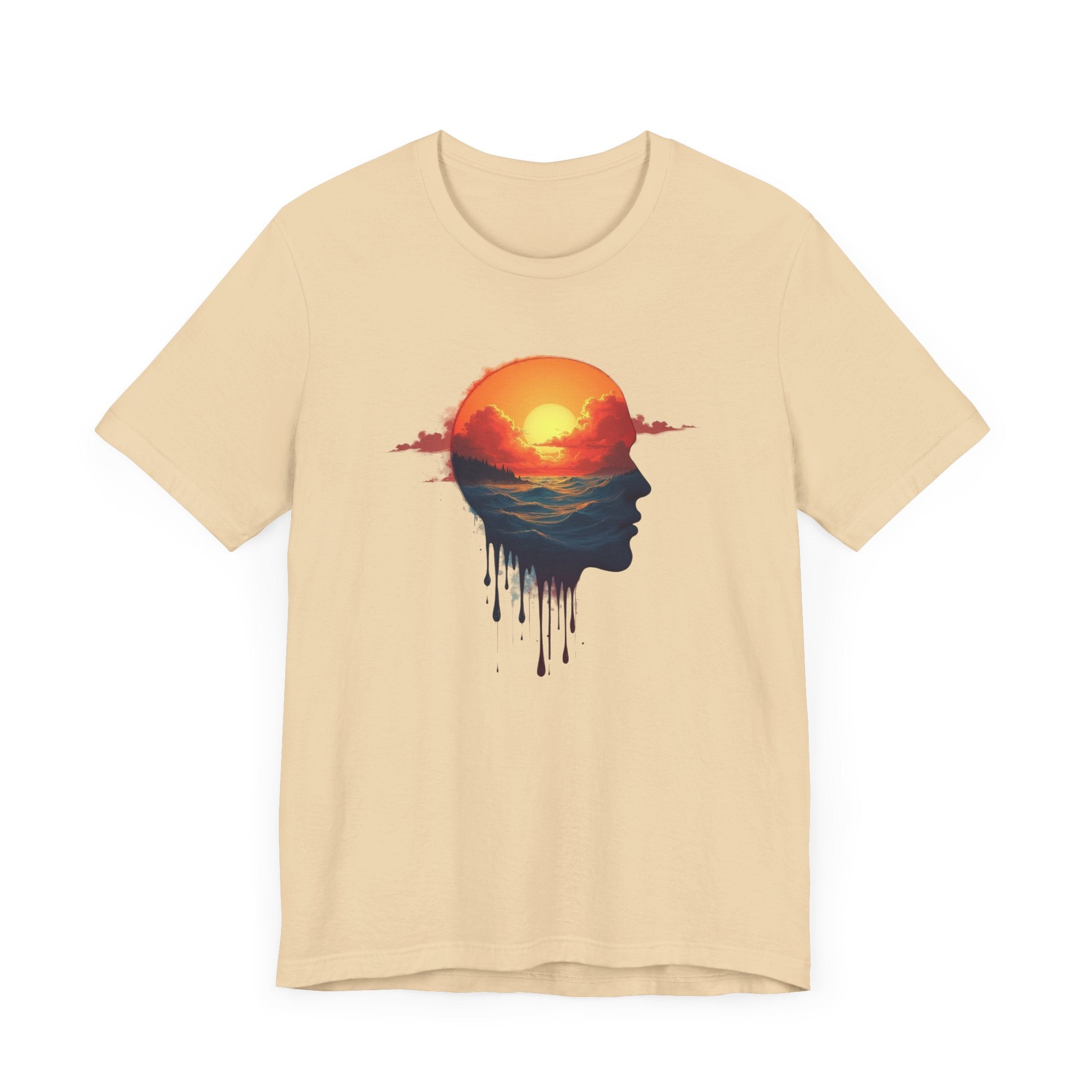 Melting Human Face with Colorful Sunrise and Clouds Beach View Graphic T-Shirt