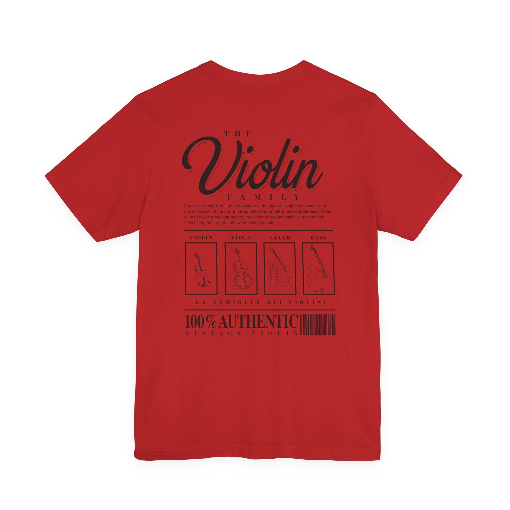 The Violin Family T-Shirt – Illustrated Guide to String Instrument Lineage [Violin, Viola, Cello, Bass]