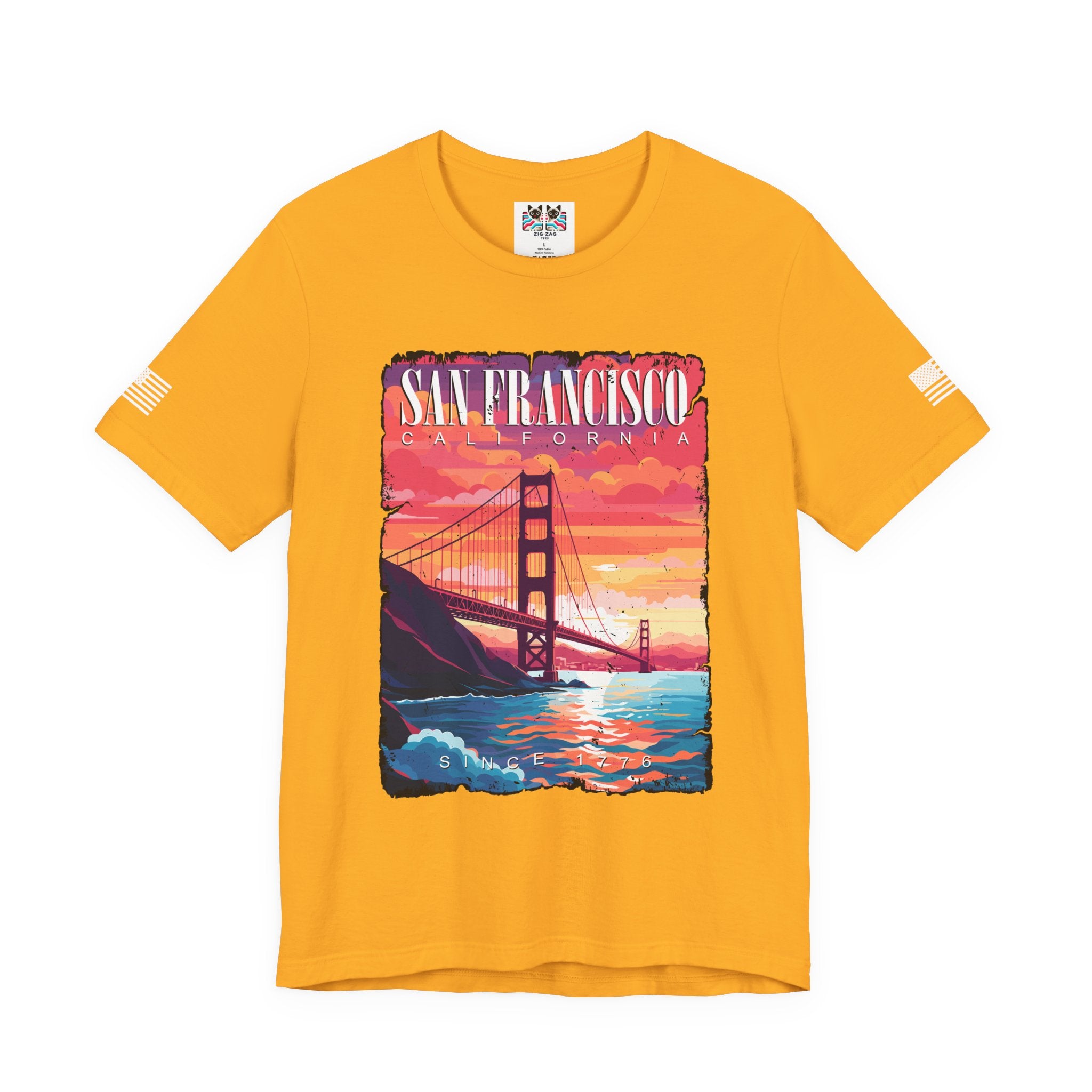 San Francisco California T-Shirt – Golden Gate Bridge Sunset Graphic Tee Since 1776