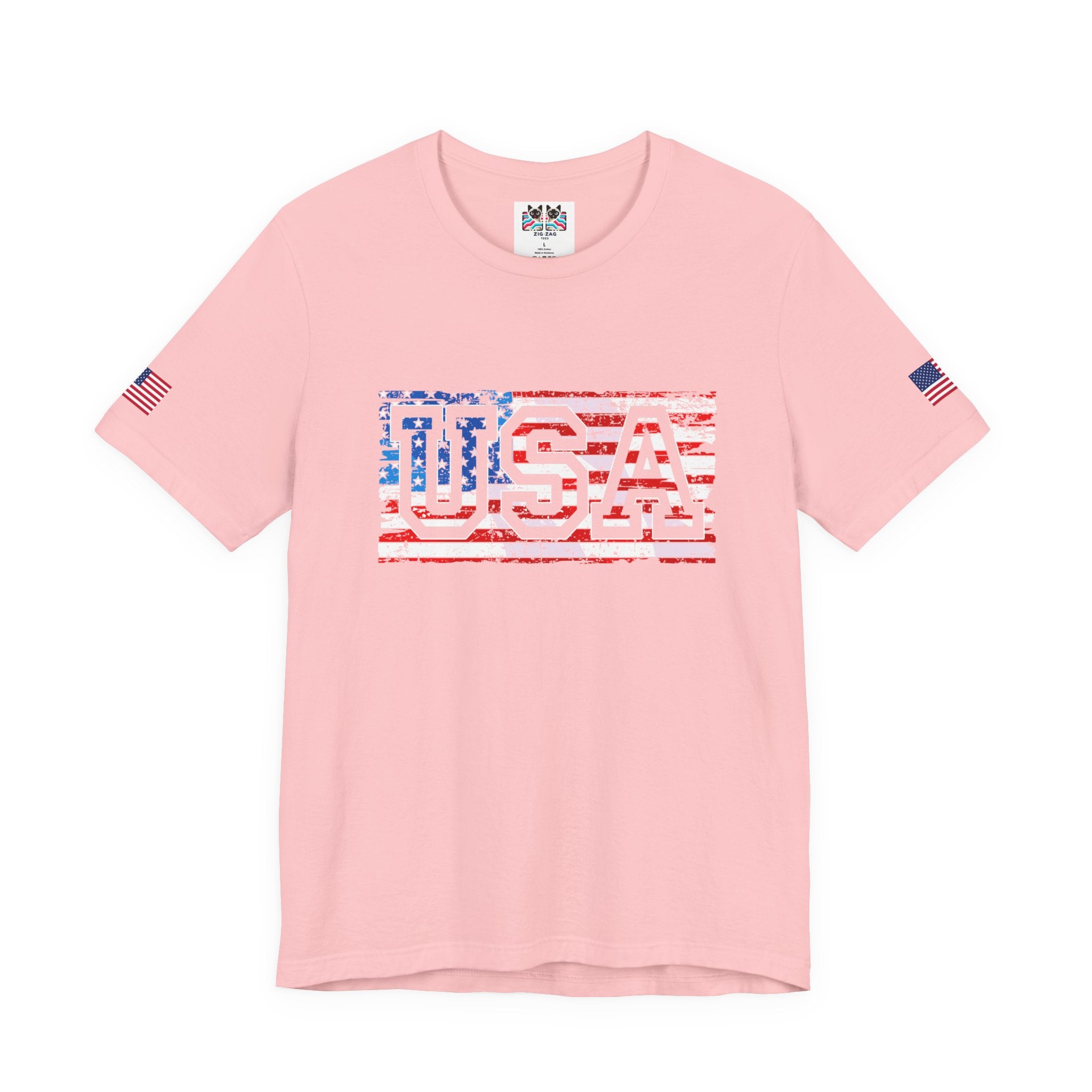 USA Vintage Collegiate T-Shirt – Retro American Flag Typography Graphic Tee