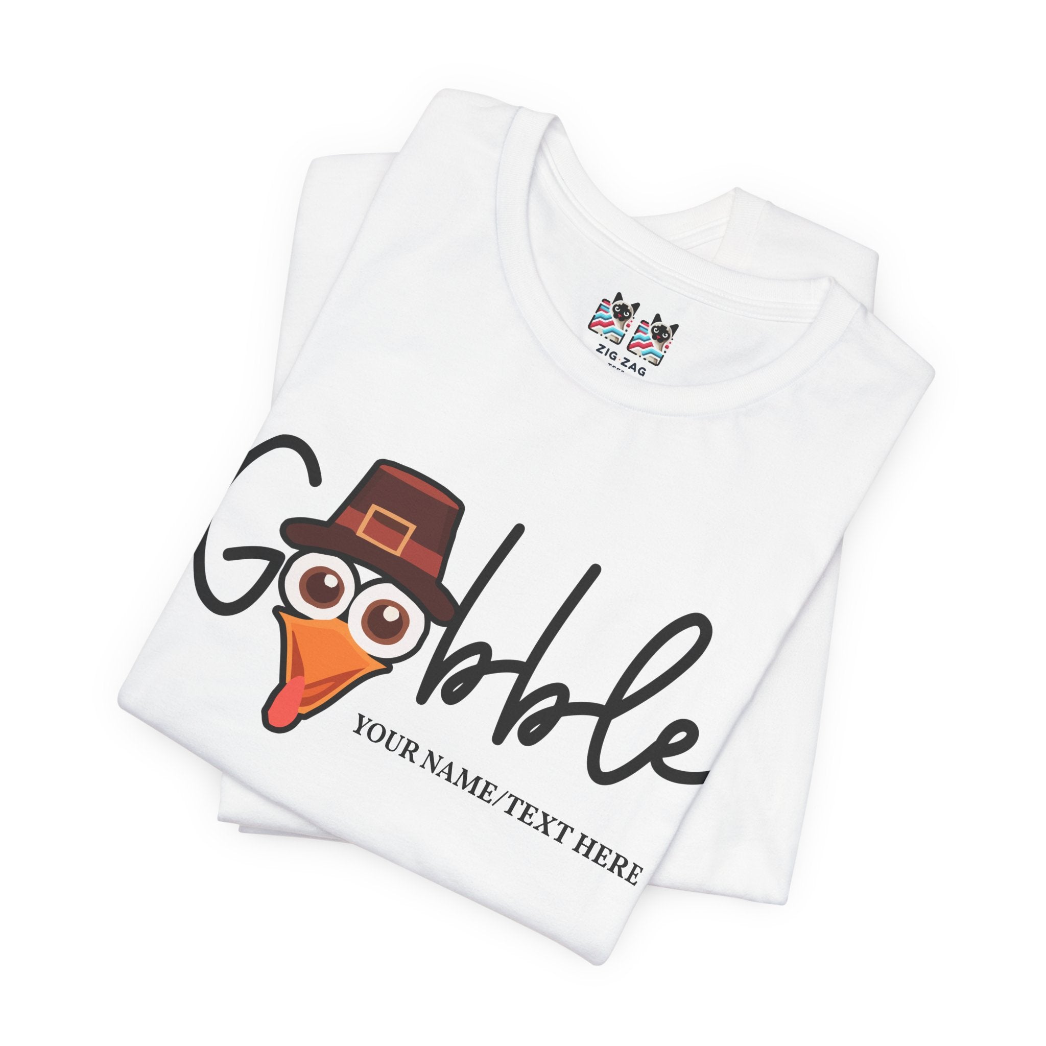 Custom T-Shirt - Gobble Turkey Head Cursive T-Shirt