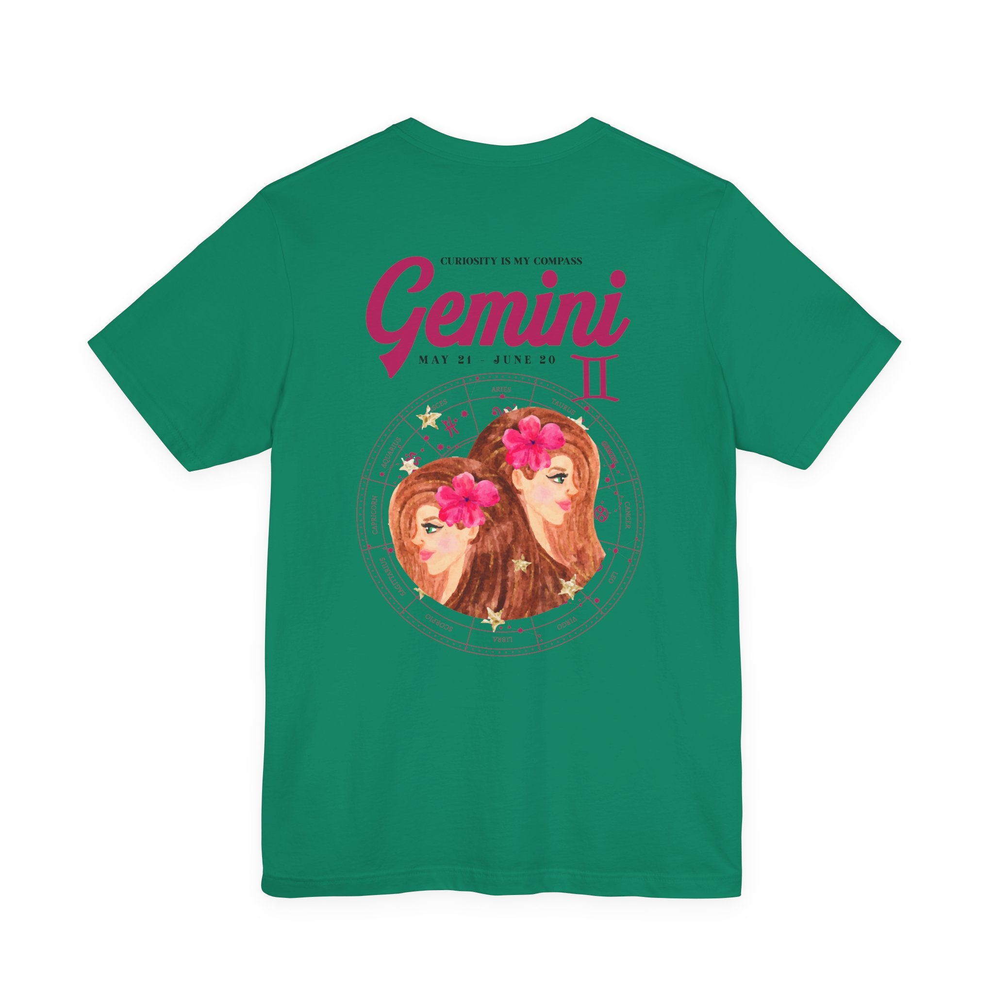 Gemini Curiosity Compass T-Shirt – Zodiac Twins with Astrological Wheel