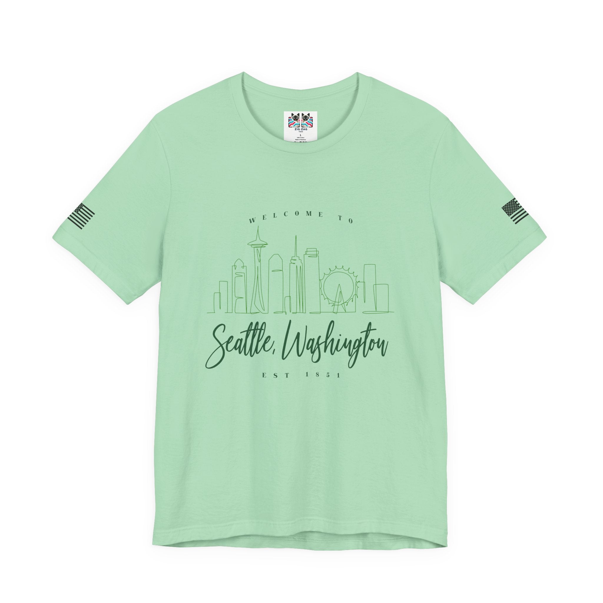 Welcome to Seattle Washington Minimalist Skyline T-Shirt | Seattle EST 1851 Line Art Tee | Pacific Northwest Gift