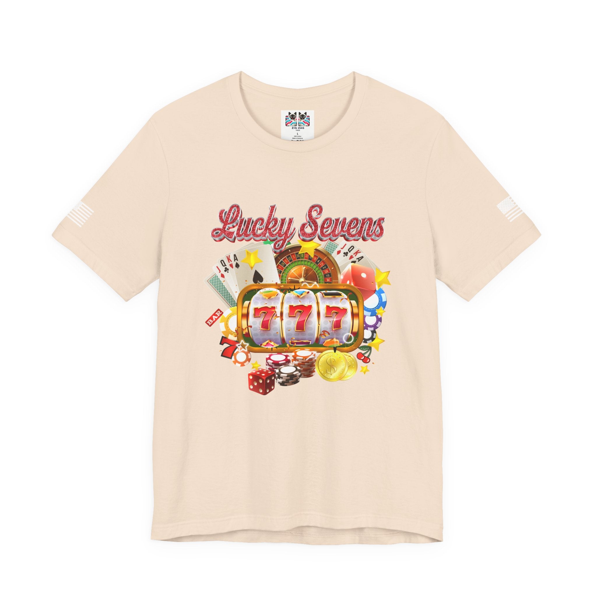Lucky Sevens Casino T-Shirt – 777 Slot Machine Roulette Poker Chips Vegas Tee