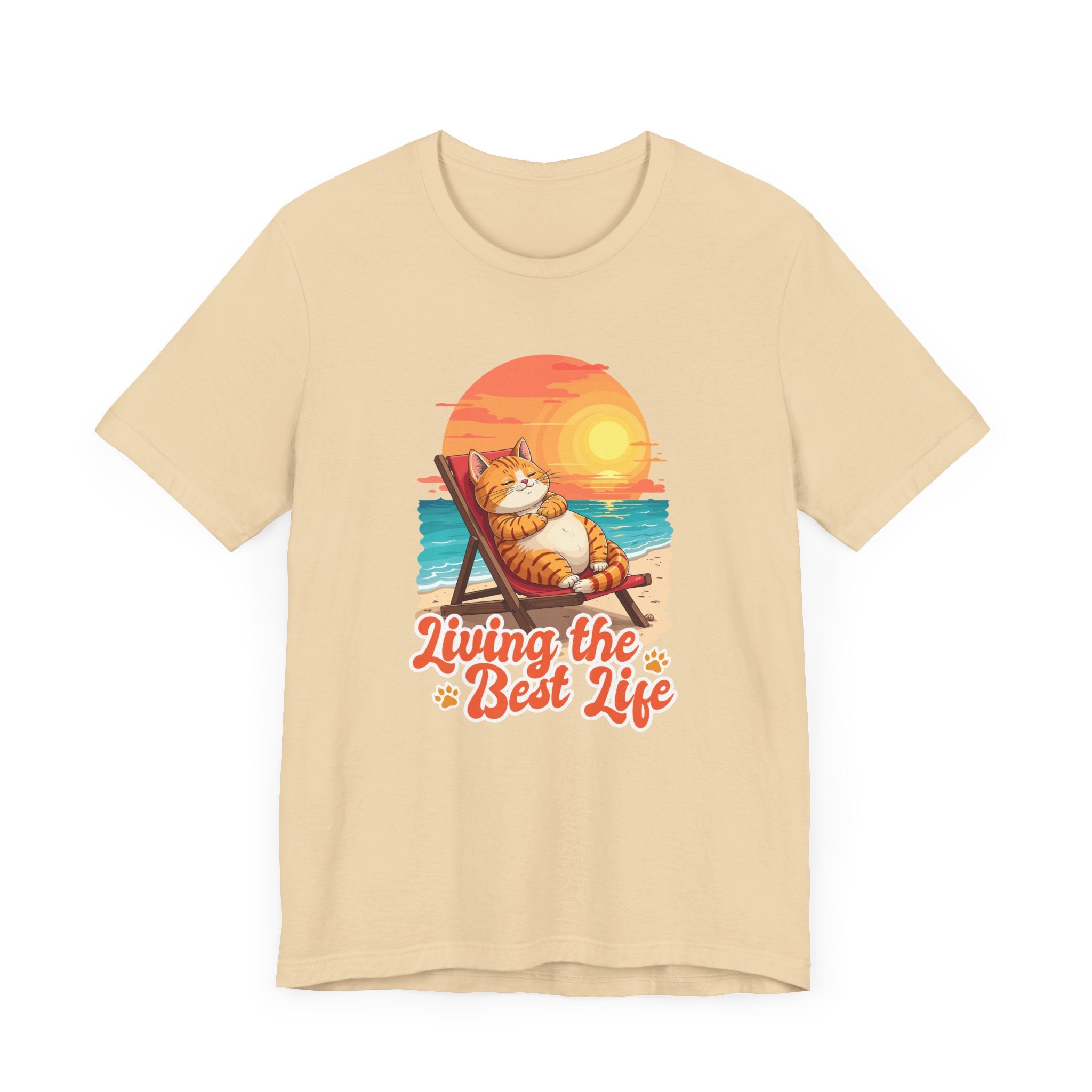Lazy Life- Living the Best Life – Fat Cat Reclining Chair Beach Sunset Graphic T-Shirt