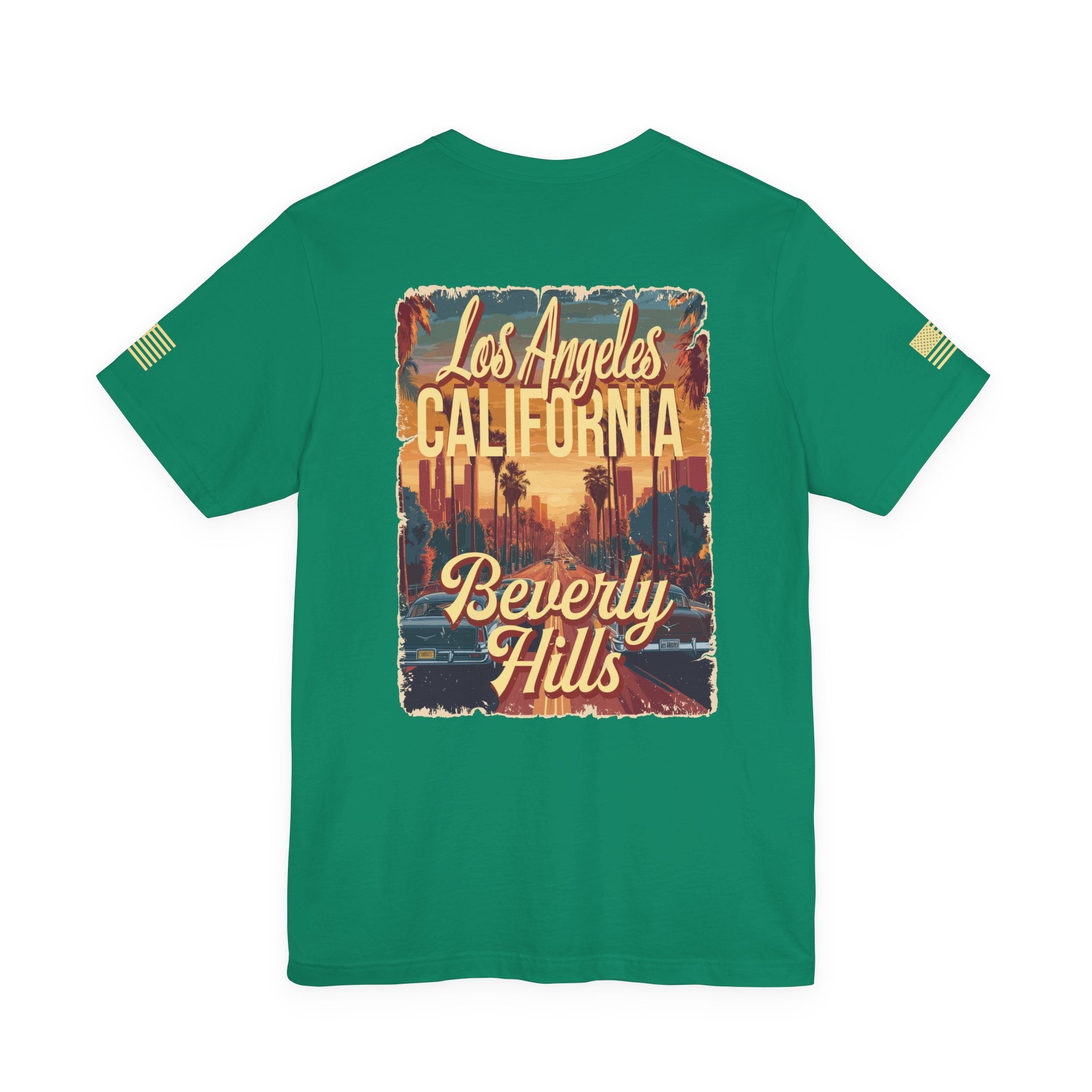 Beverly Hills Los Angeles California Front & Back T-Shirt – Vintage Classic Car Street Scene Tee