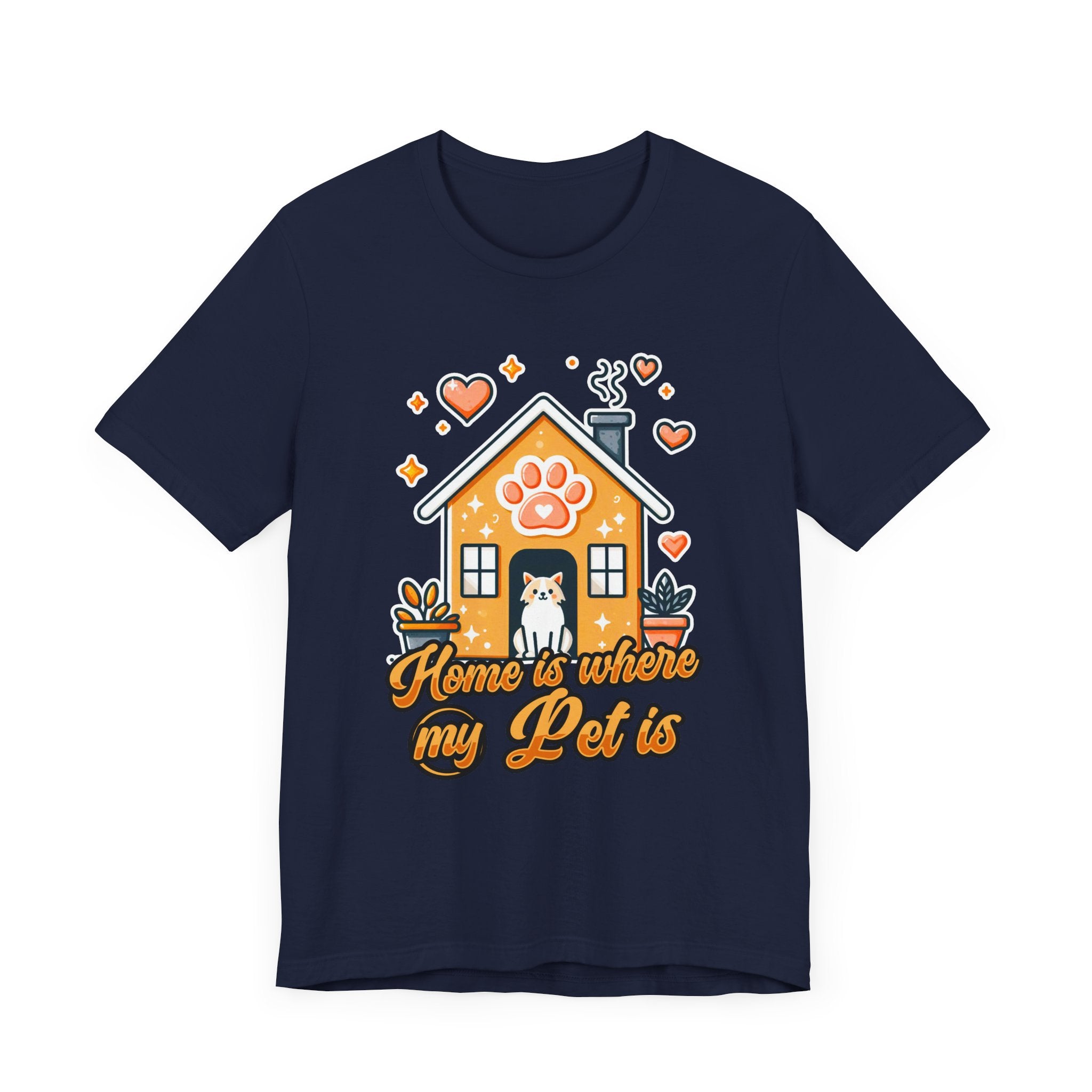 Home is Where My Pet Is | Dog at Dog House with Stars & Hearts T-Shirt
